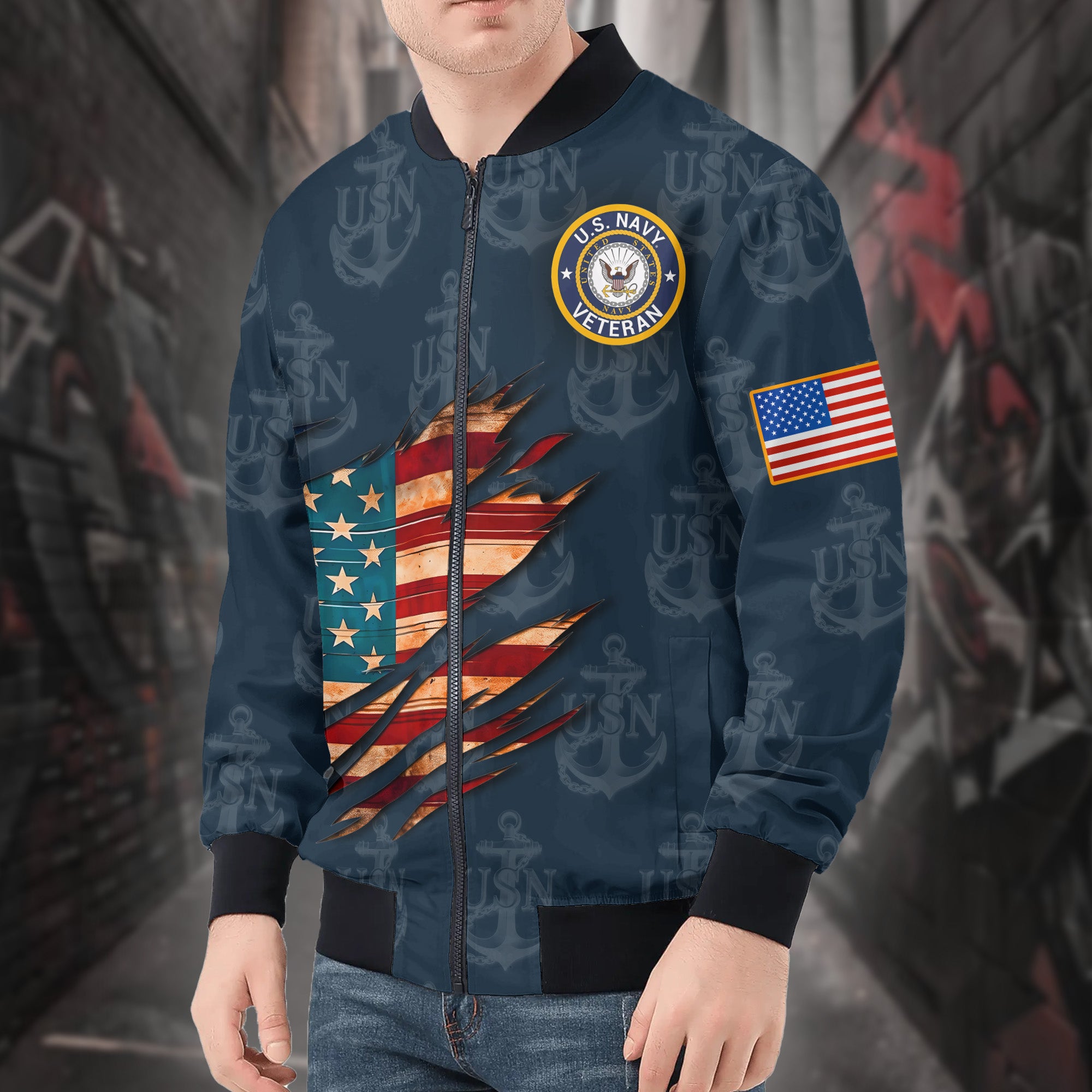 U.S. Navy Pride Runs Deep All-over Print Bomber Jacket