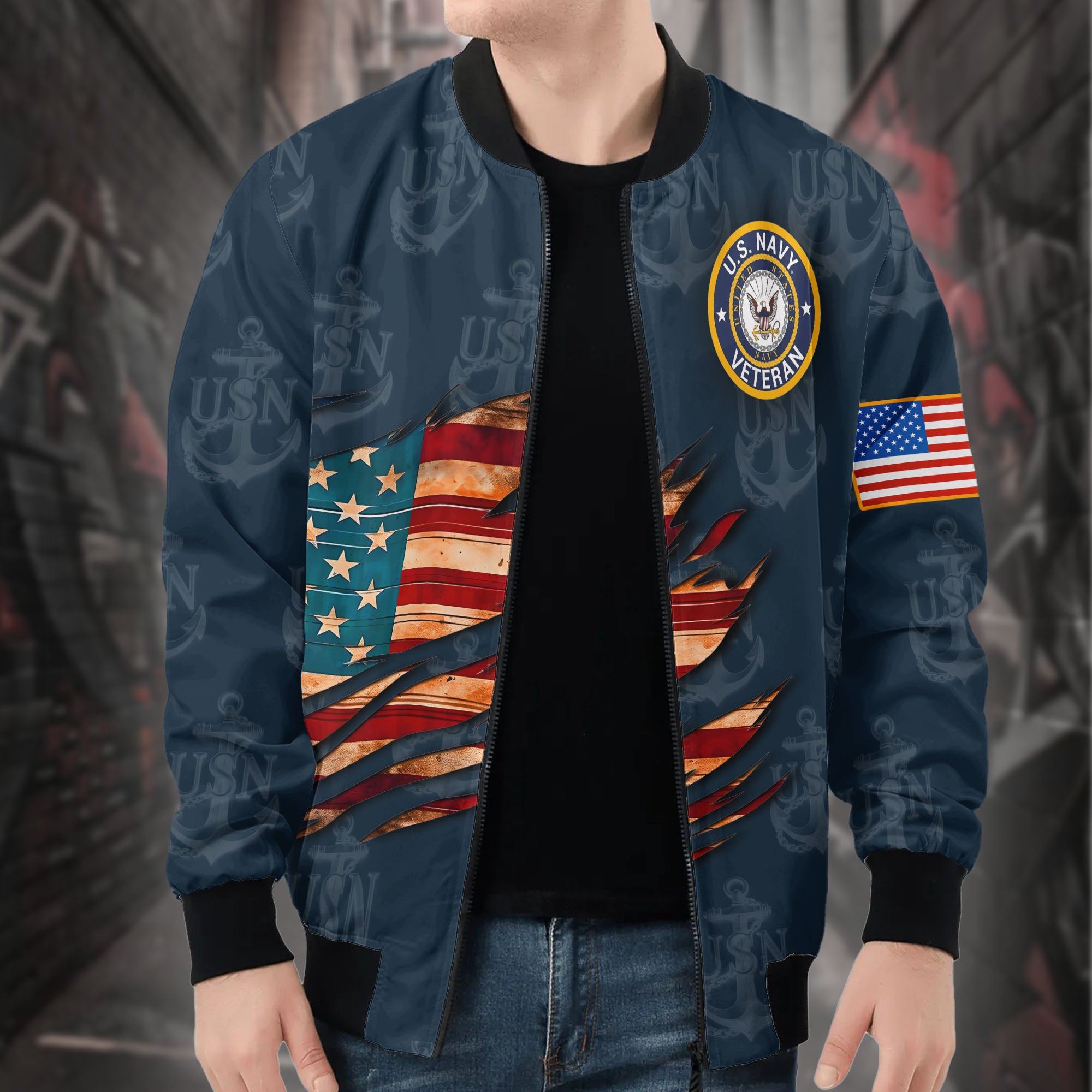 U.S. Navy Pride Runs Deep All-over Print Bomber Jacket