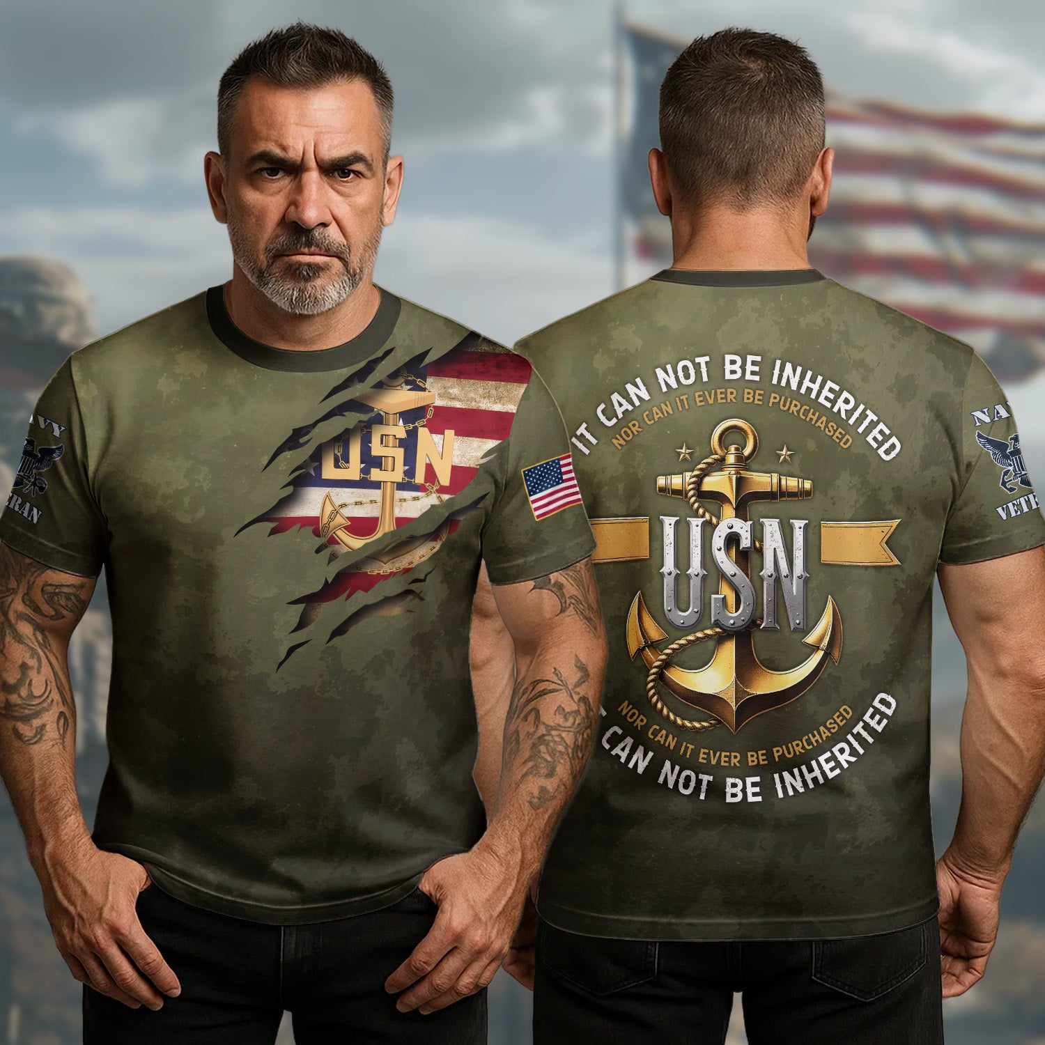 I Earned It with Blood Sweat and Tears I Own Forever the Title Navy Senior Chief US Navy Veteran All-over Print Personalized T-Shirt