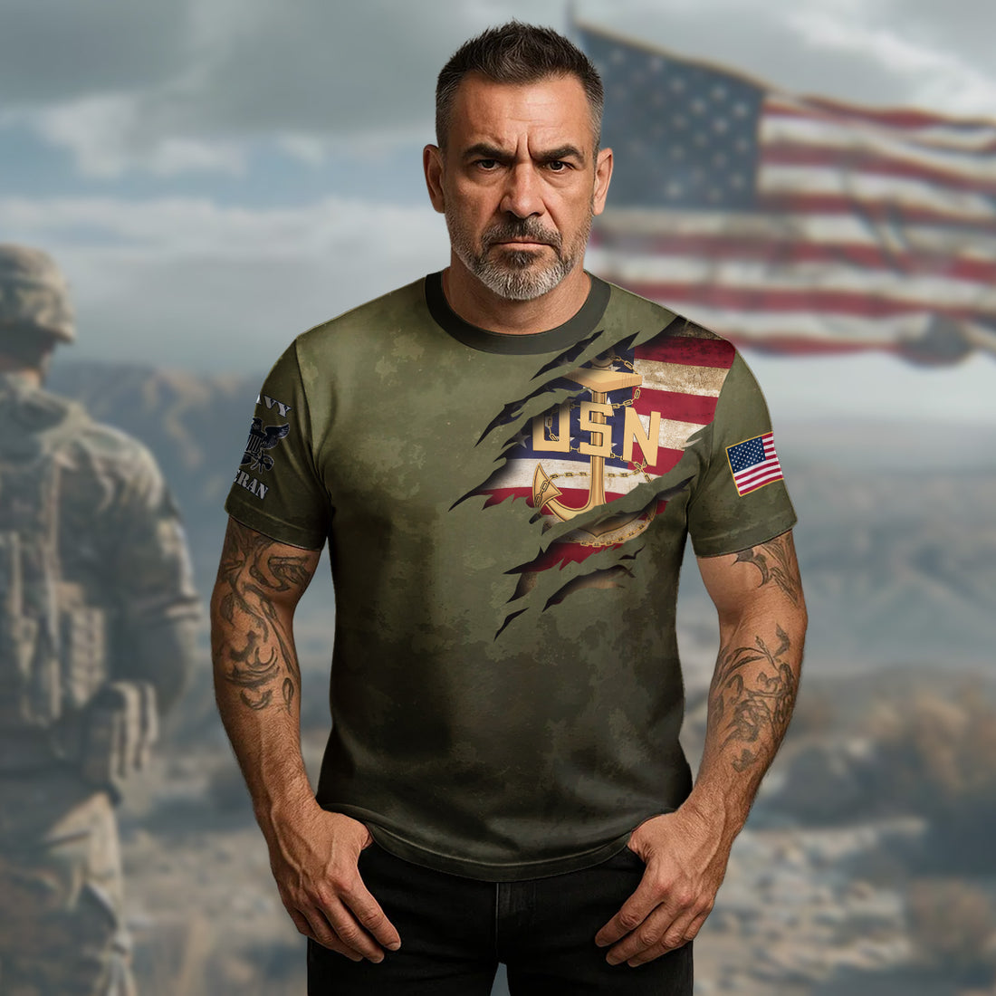 I Earned It with Blood Sweat and Tears I Own Forever the Title Navy Senior Chief US Navy Veteran All-over Print Personalized T-Shirt