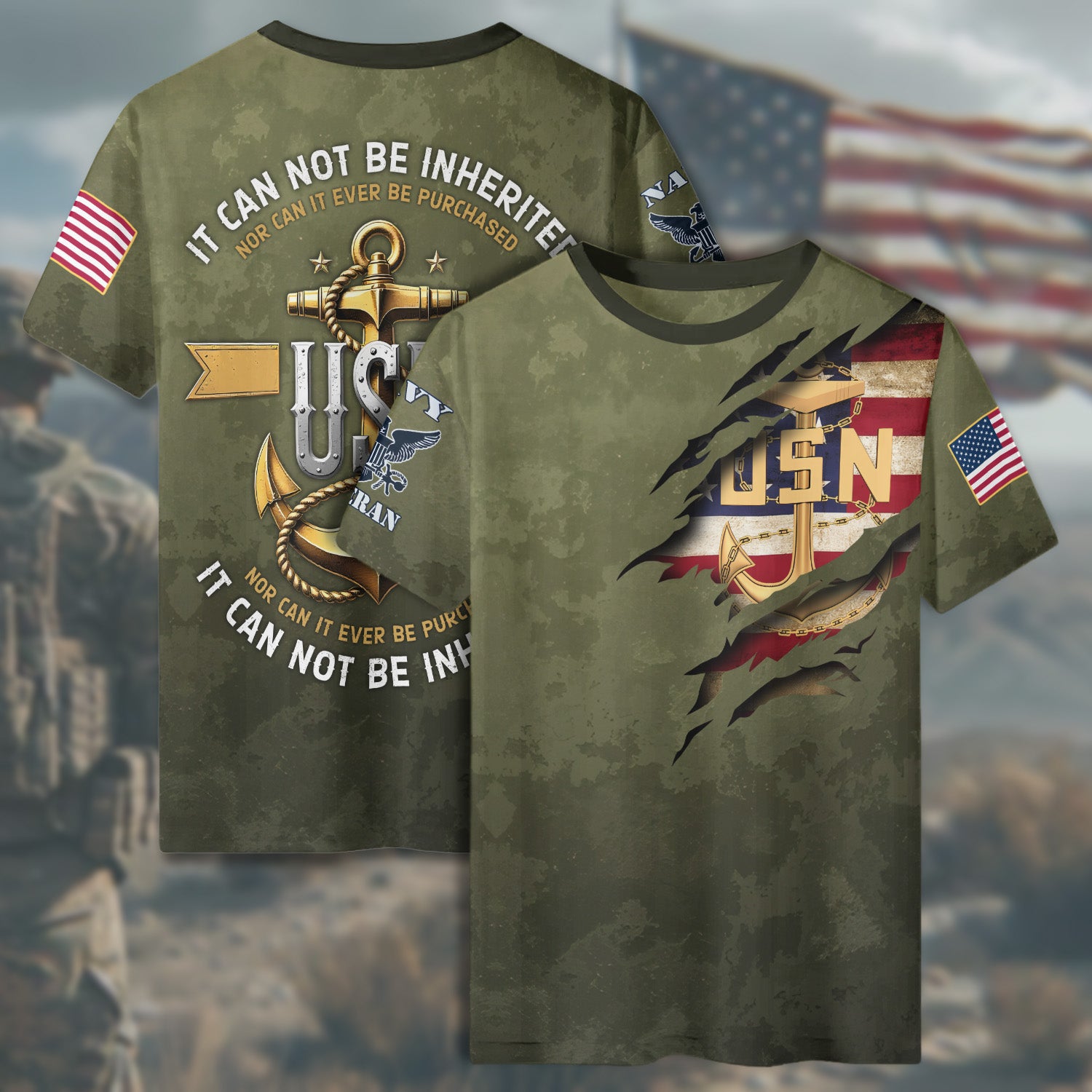 I Earned It with Blood Sweat and Tears I Own Forever the Title Navy Senior Chief US Navy Veteran All-over Print Personalized T-Shirt