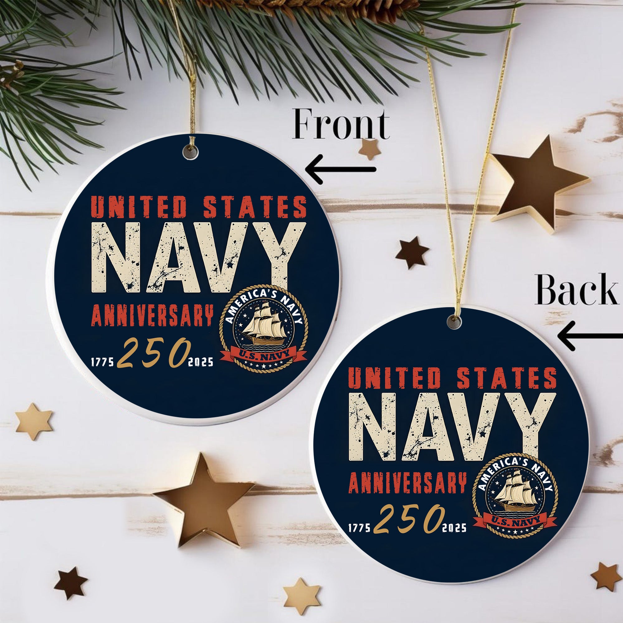 United States Navy Anniversary 250 America's Navy Military Patriotic Veteran Ornament