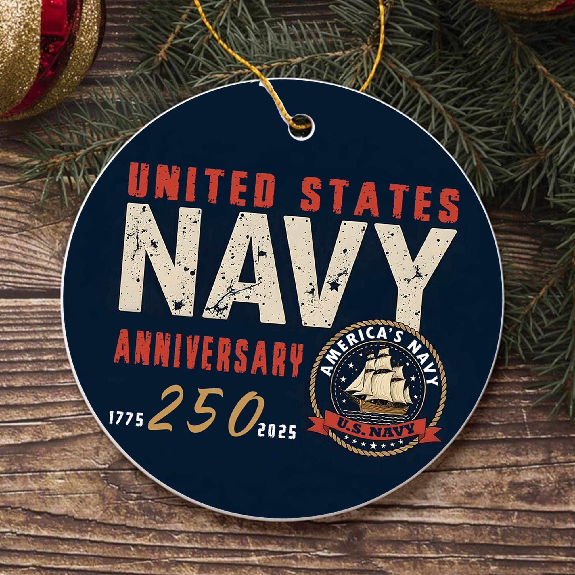 United States Navy Anniversary 250 America's Navy Military Patriotic Veteran Ornament