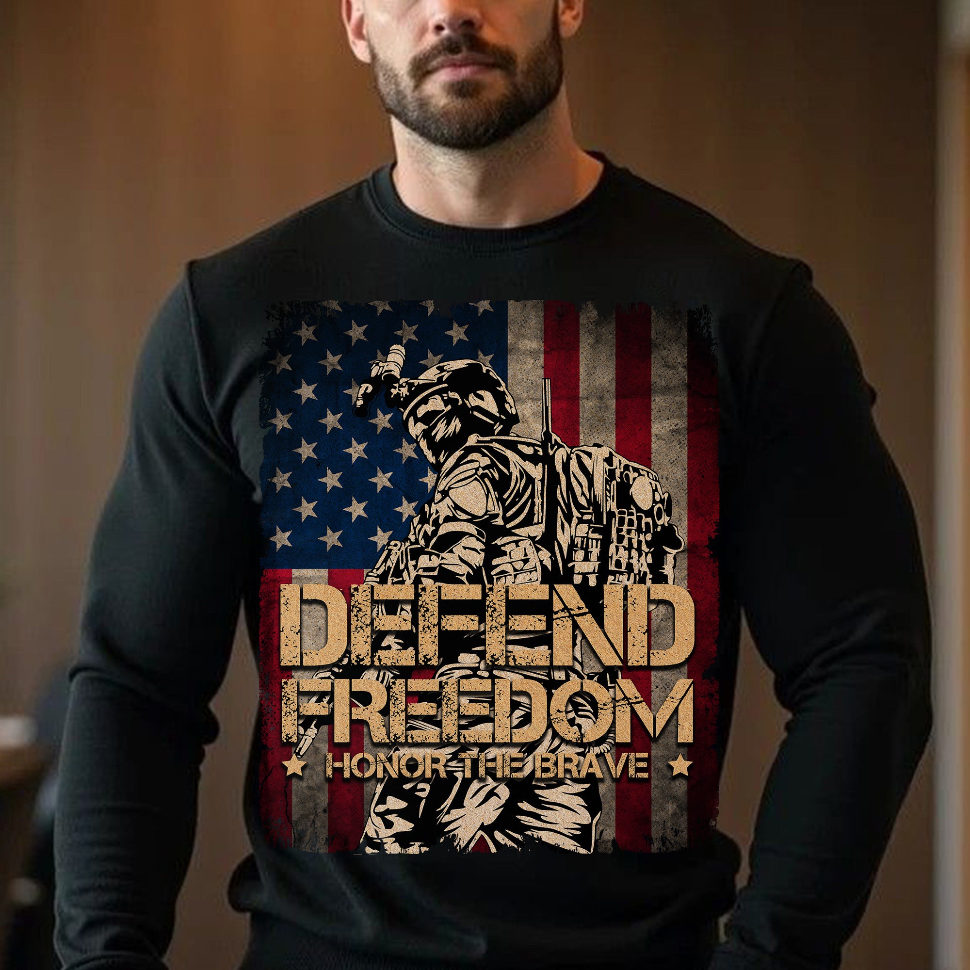 Defend Freedom Honor the Brave US Military Veteran Patriotic Tribute Sweatshirt