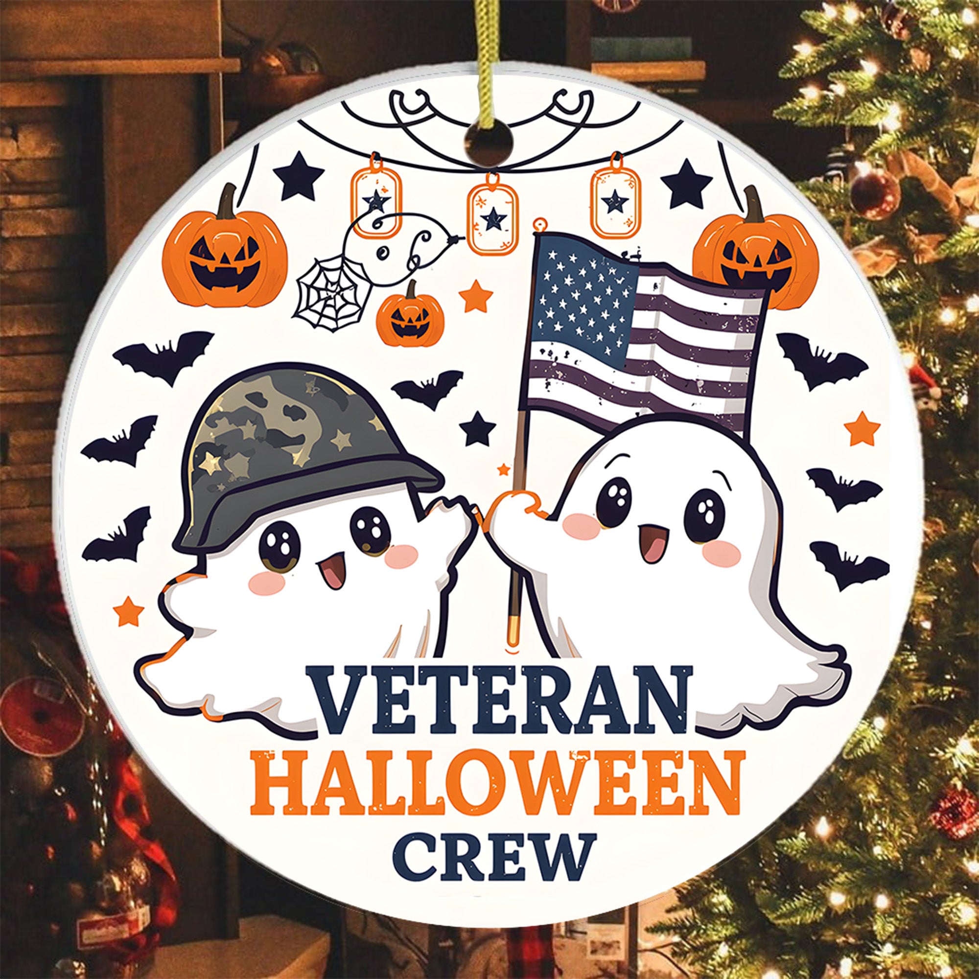 Veteran Halloween Crew Military Patriotic Spooky Season Ornament