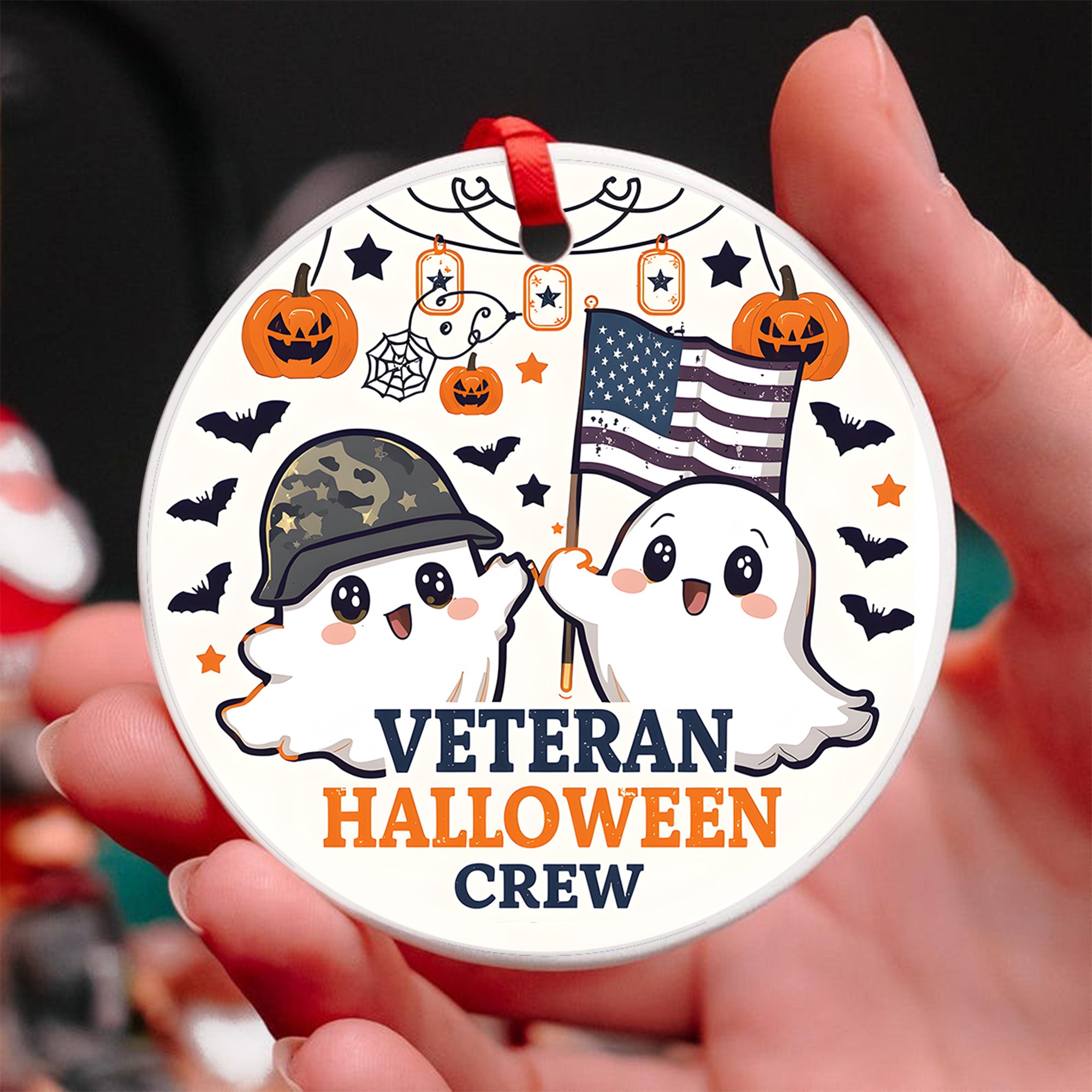 Veteran Halloween Crew Military Patriotic Spooky Season Ornament