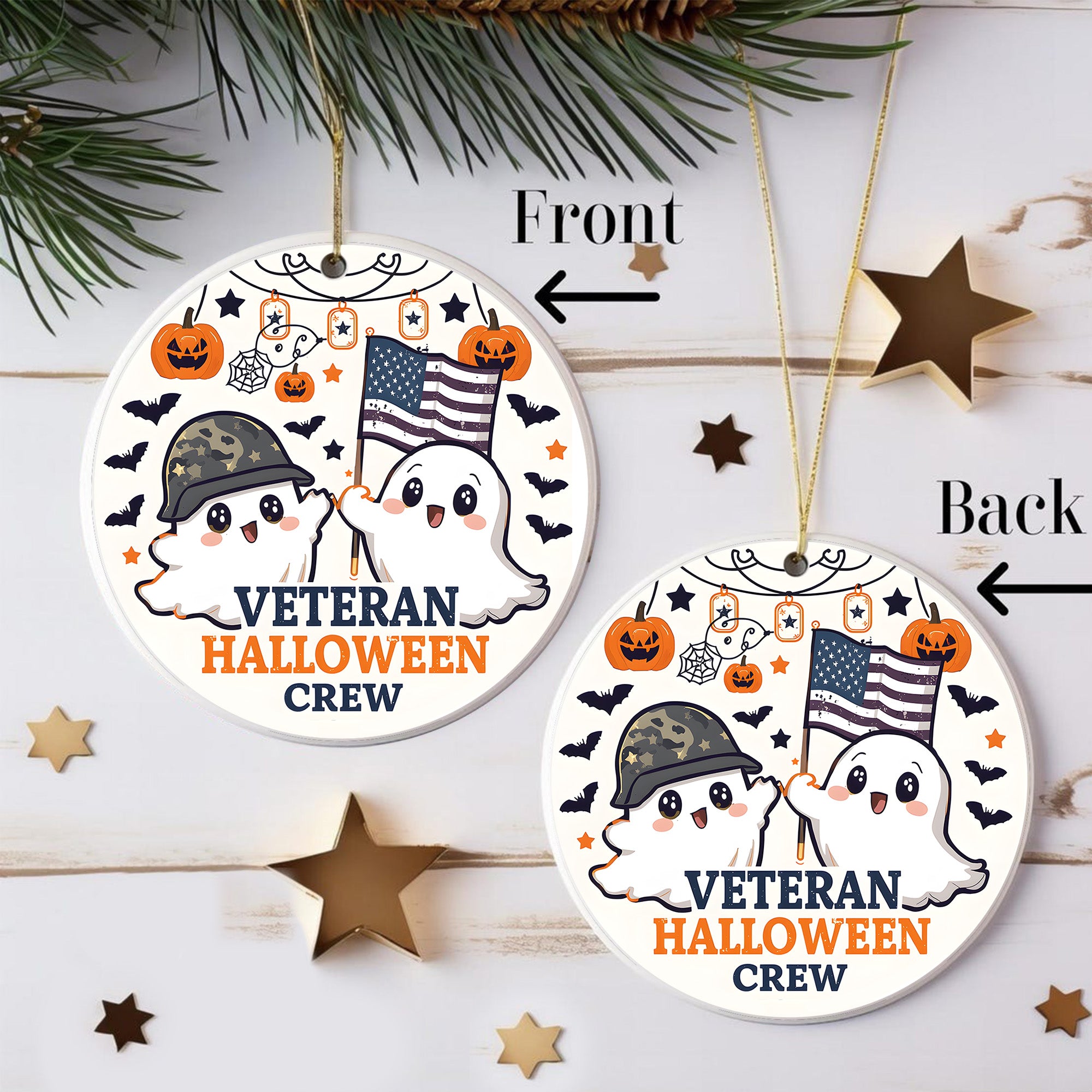 Veteran Halloween Crew Military Patriotic Spooky Season Ornament