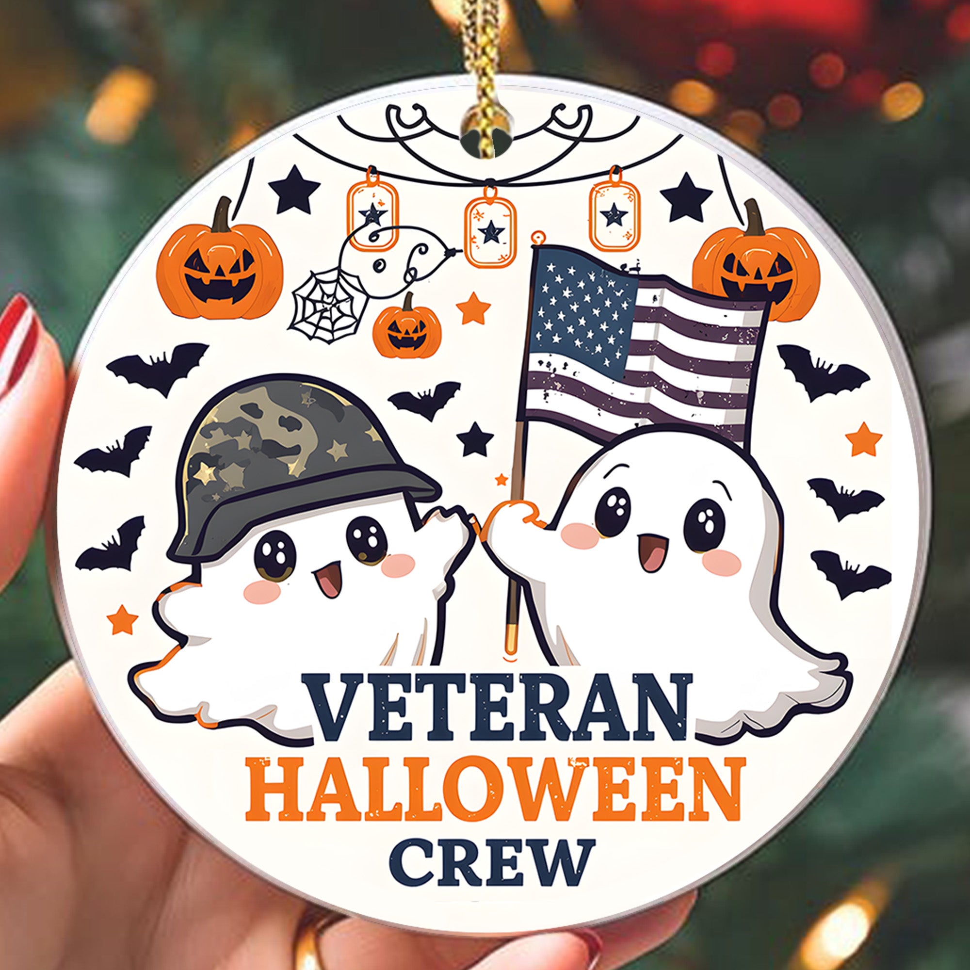Veteran Halloween Crew Military Patriotic Spooky Season Ornament
