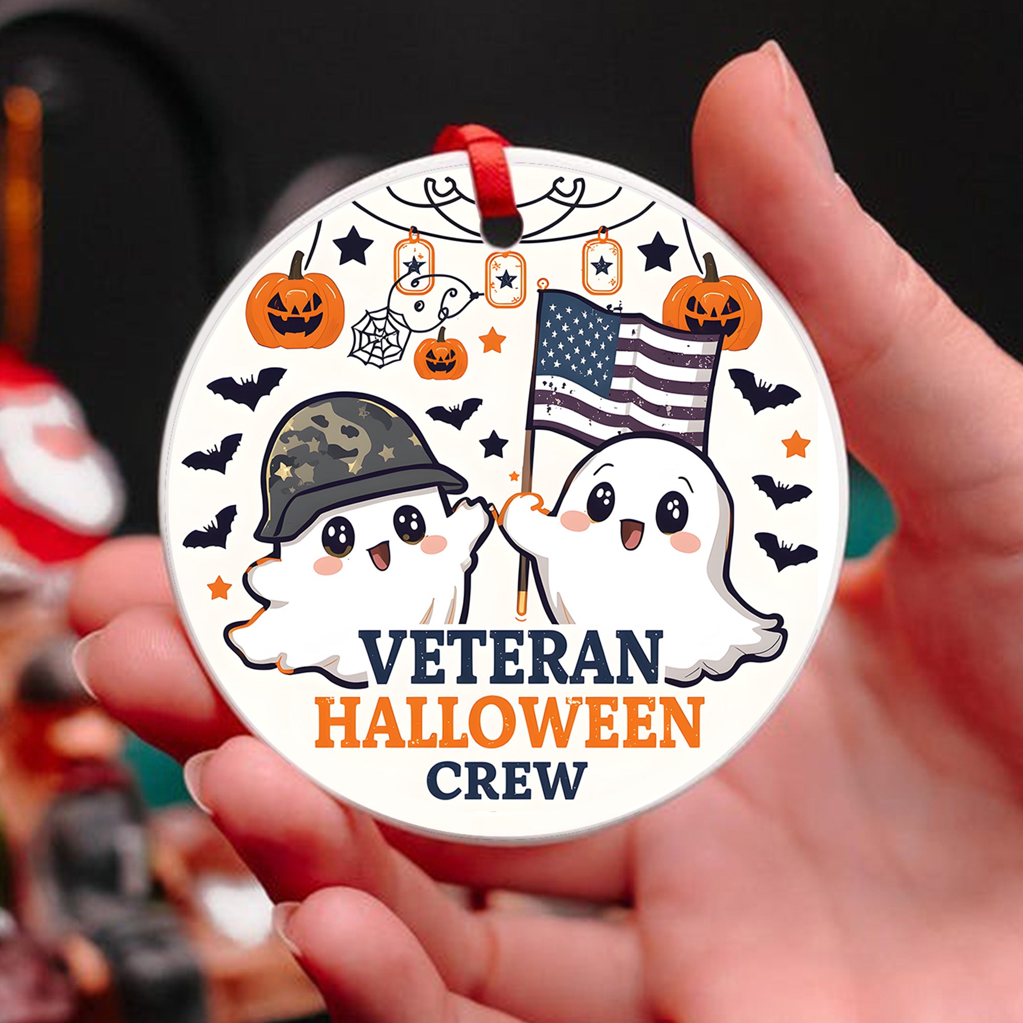 Veteran Halloween Crew Military Patriotic Spooky Season Ornament