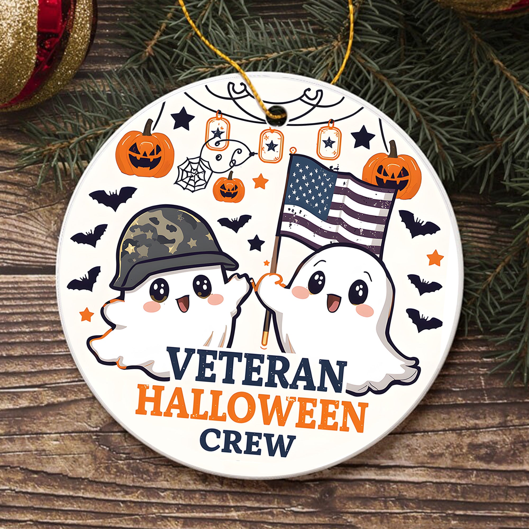 Veteran Halloween Crew Military Patriotic Spooky Season Ornament