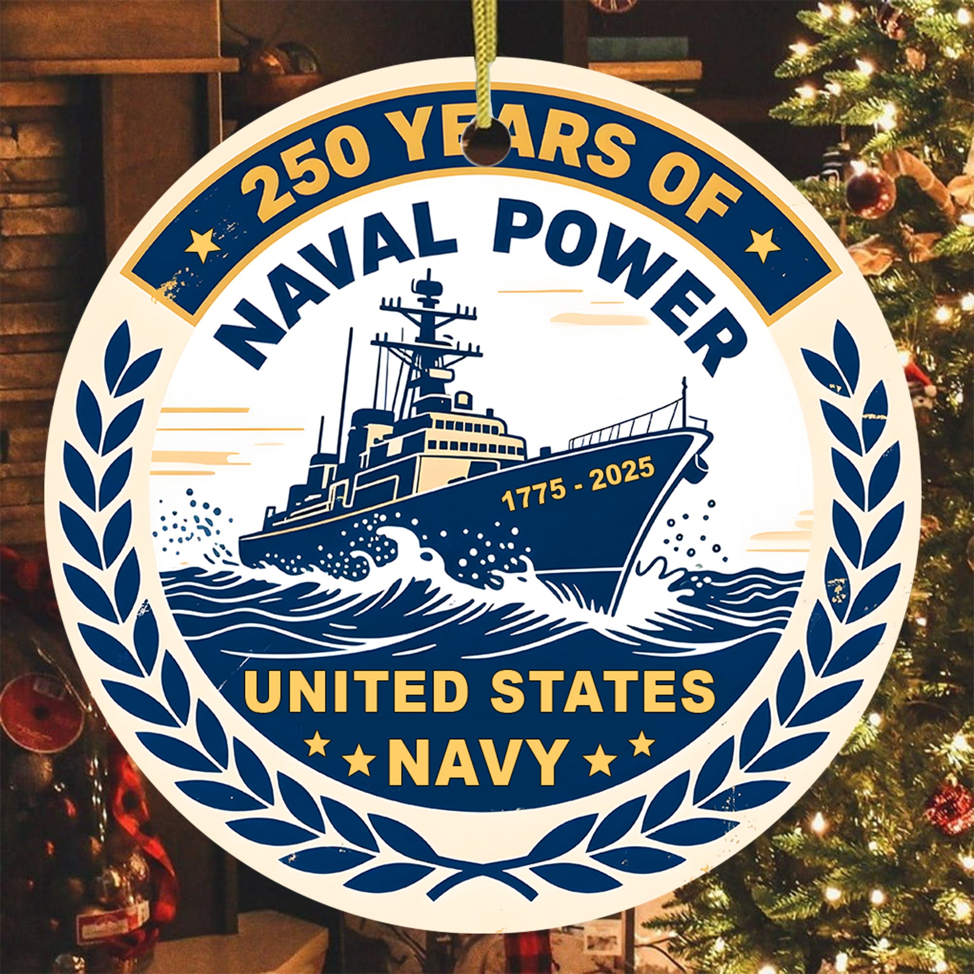 250 Years of Naval Power United States Navy 1775 to 2025 Veteran Military Patriotic Ornament
