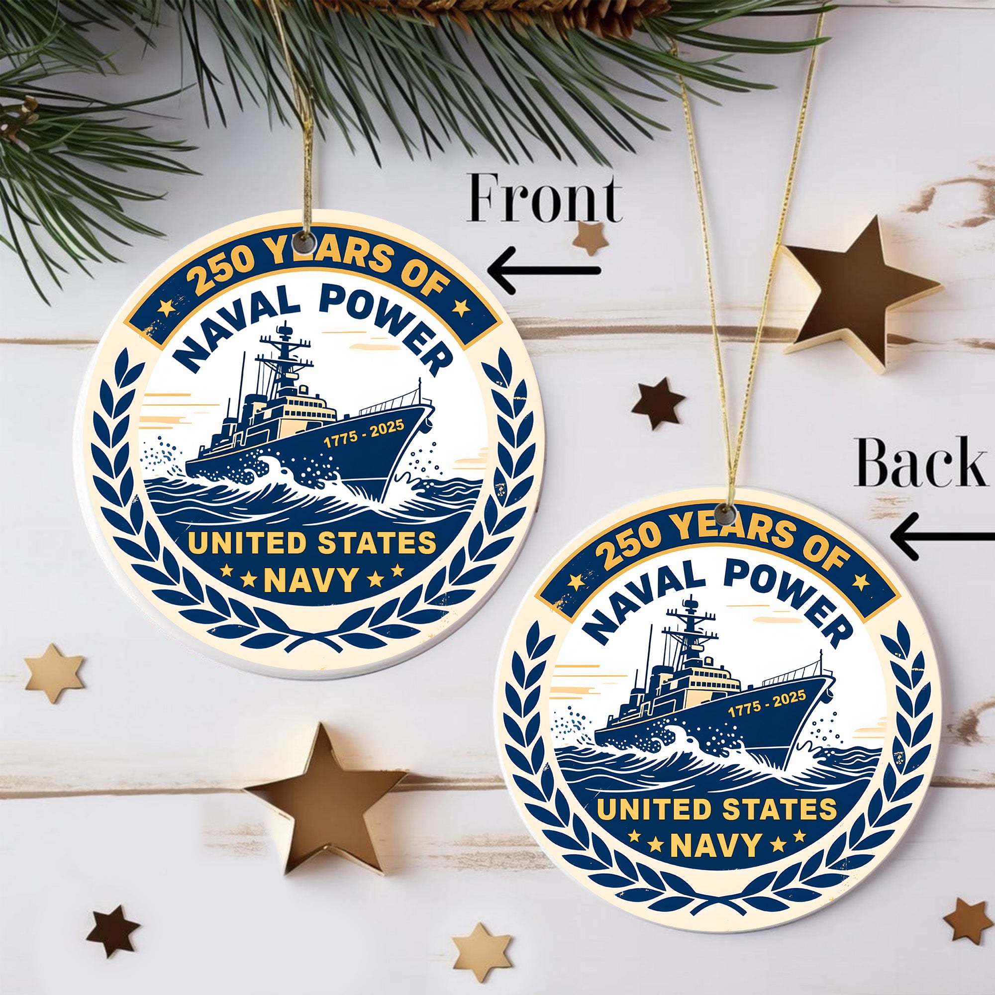 250 Years of Naval Power United States Navy 1775 to 2025 Veteran Military Patriotic Ornament