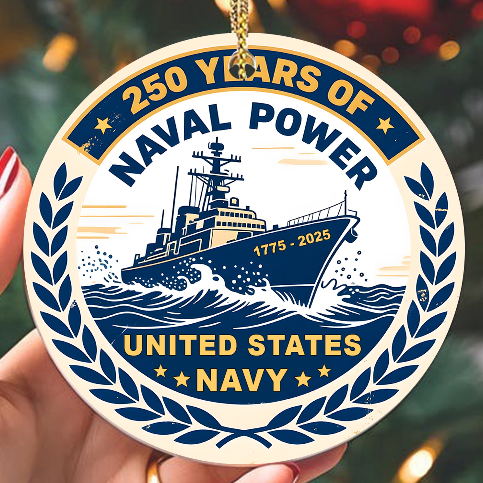 250 Years of Naval Power United States Navy 1775 to 2025 Veteran Military Patriotic Ornament
