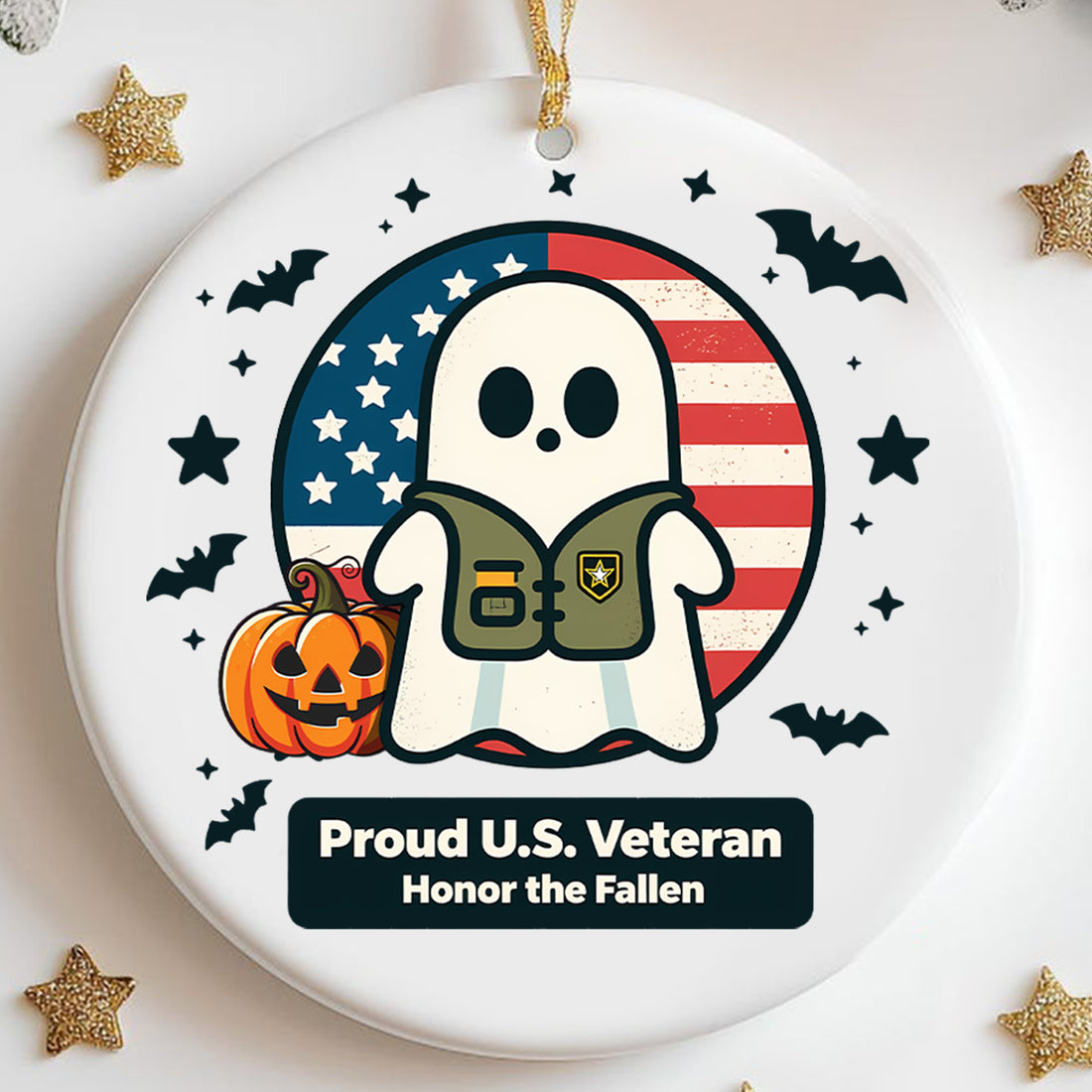 Proud US Veteran Honor the Fallen Military Patriotic American Flag Ornament
