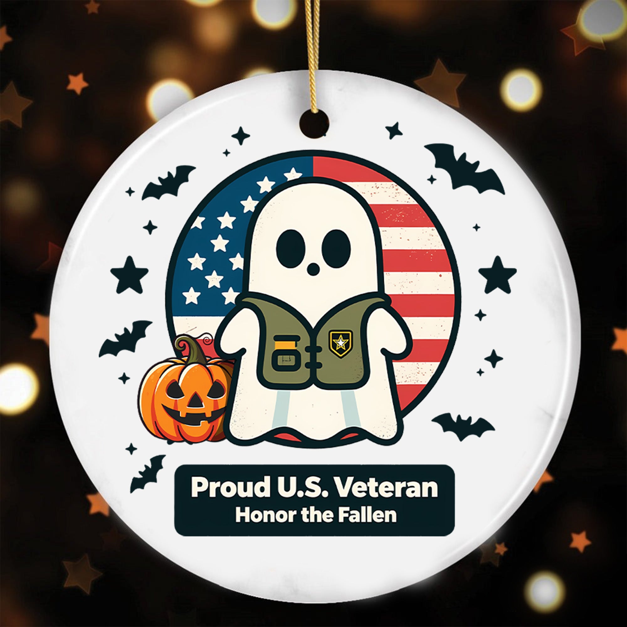 Proud US Veteran Honor the Fallen Military Patriotic American Flag Ornament