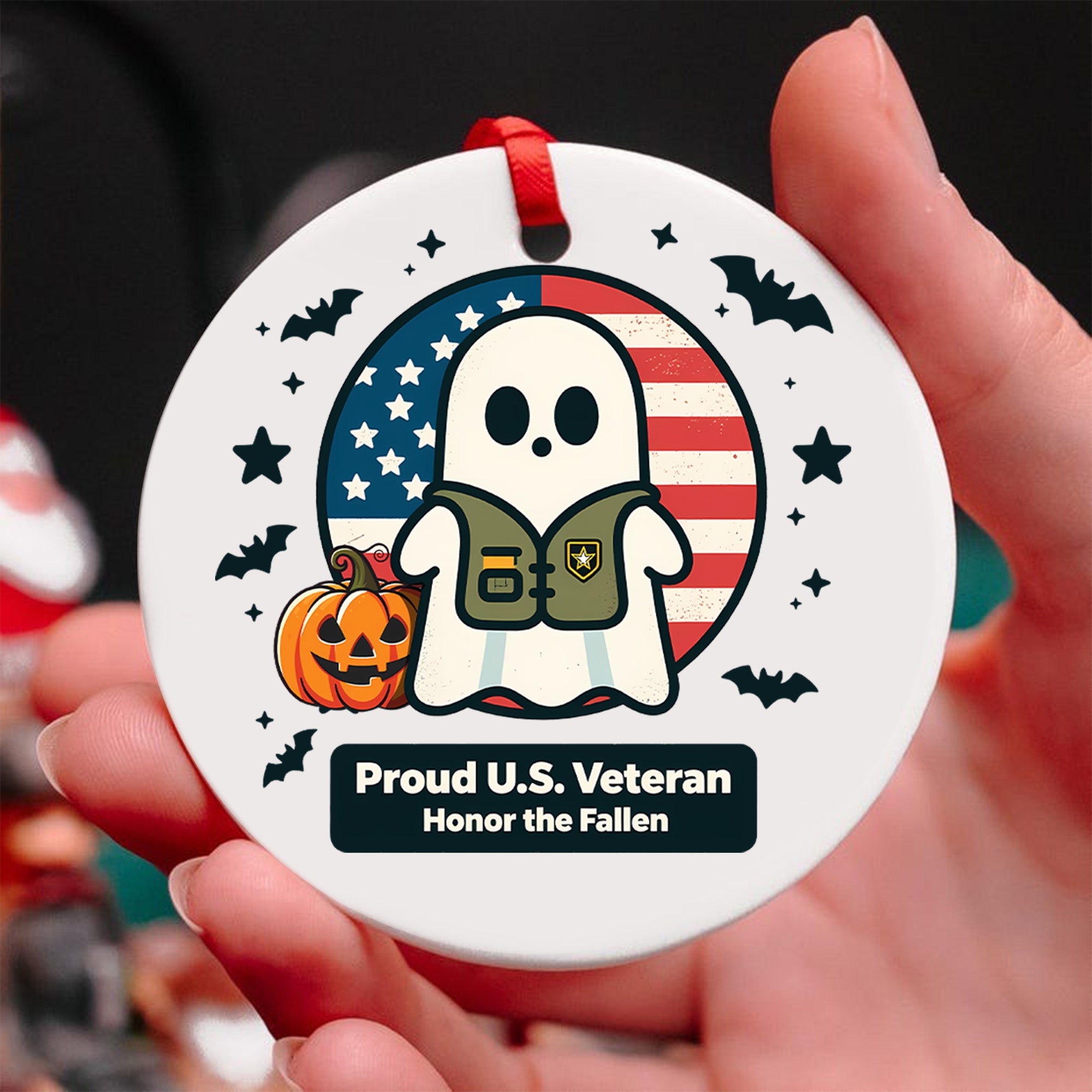 Proud US Veteran Honor the Fallen Military Patriotic American Flag Ornament