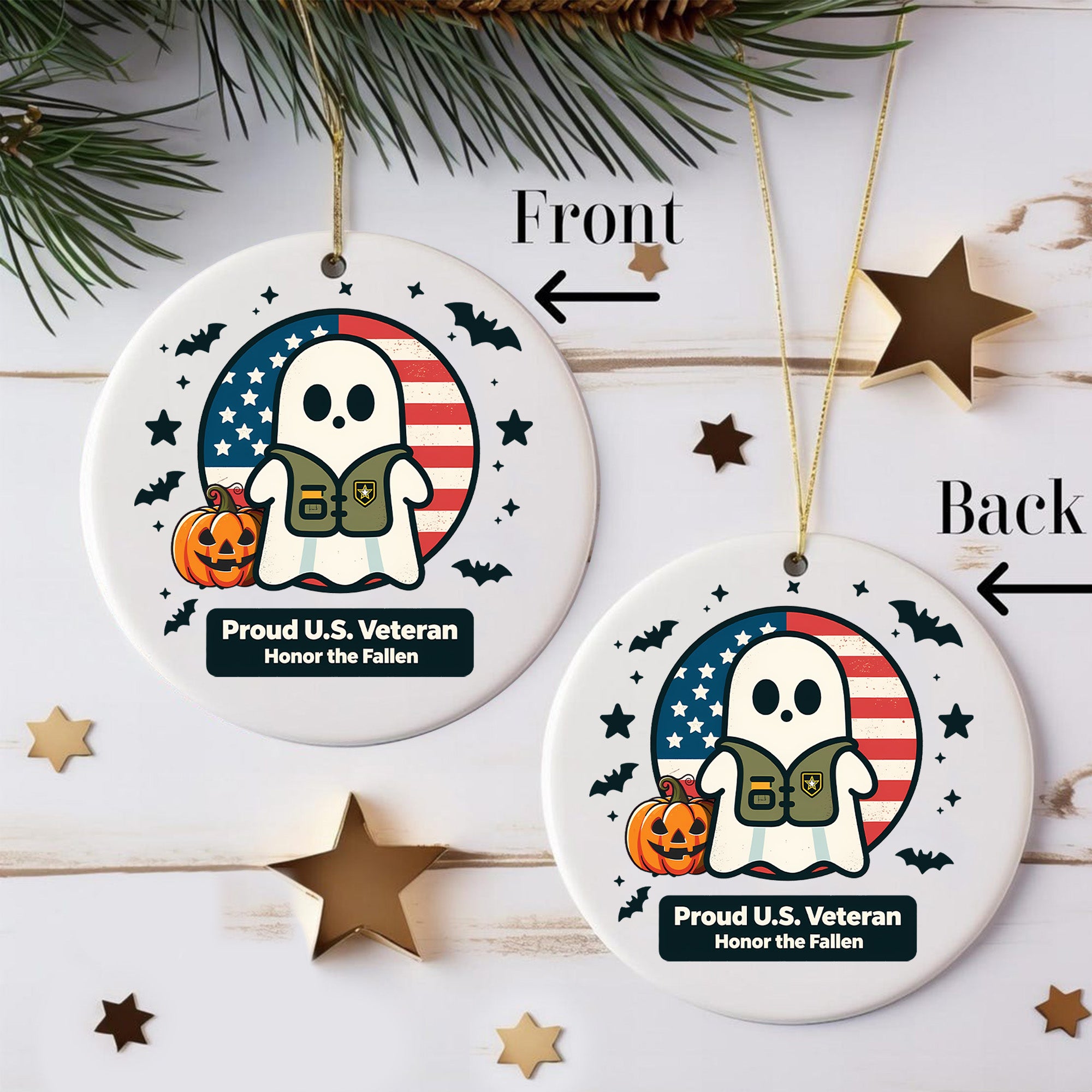 Proud US Veteran Honor the Fallen Military Patriotic American Flag Ornament
