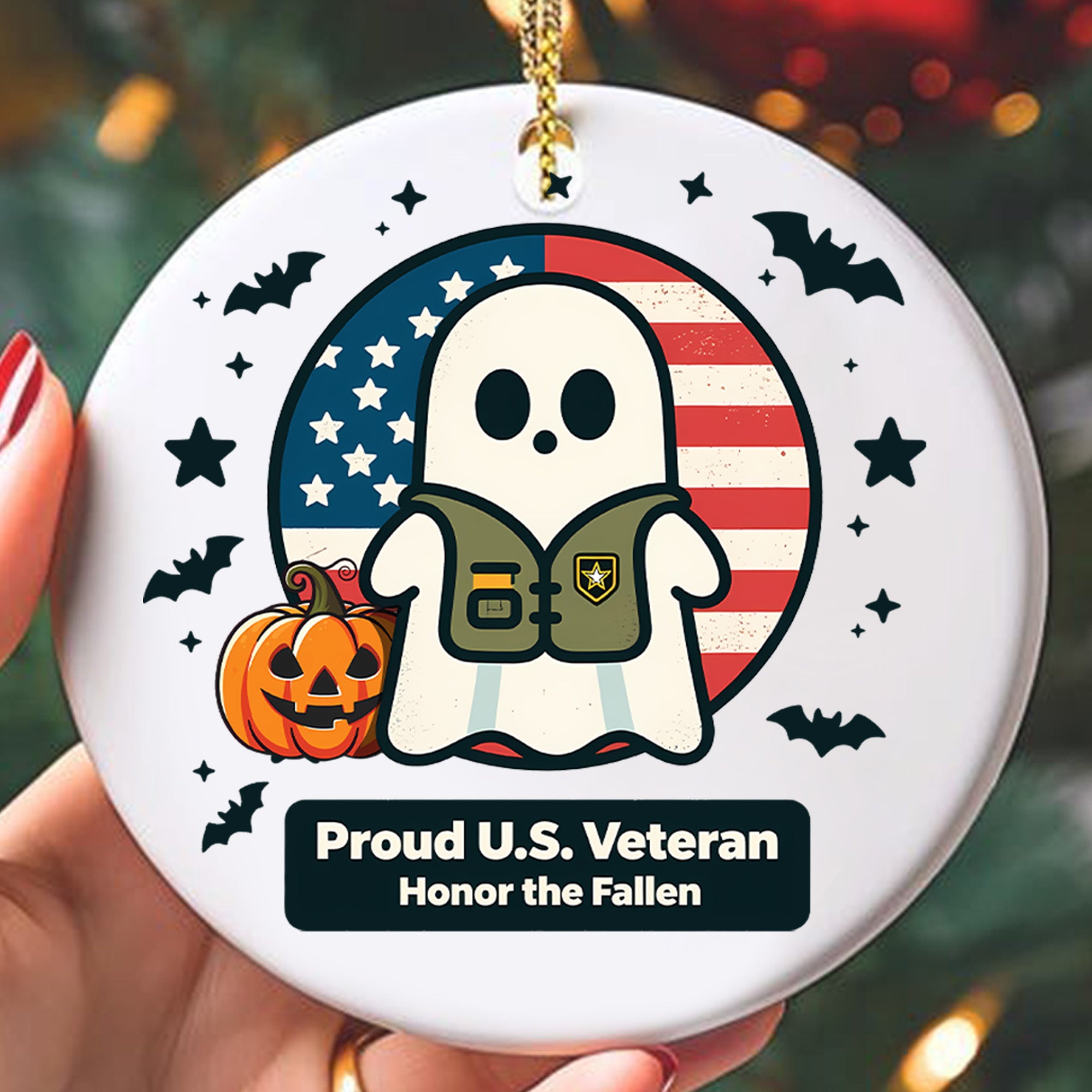 Proud US Veteran Honor the Fallen Military Patriotic American Flag Ornament
