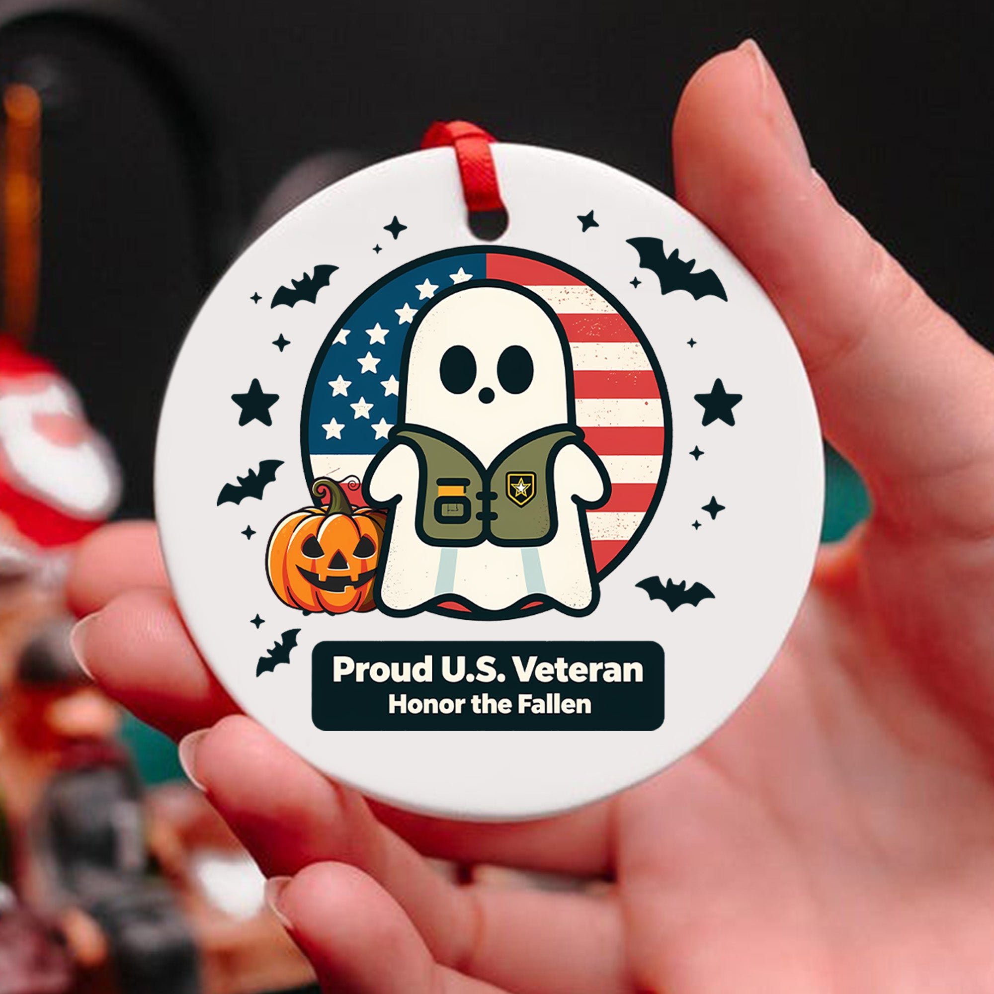 Proud US Veteran Honor the Fallen Military Patriotic American Flag Ornament