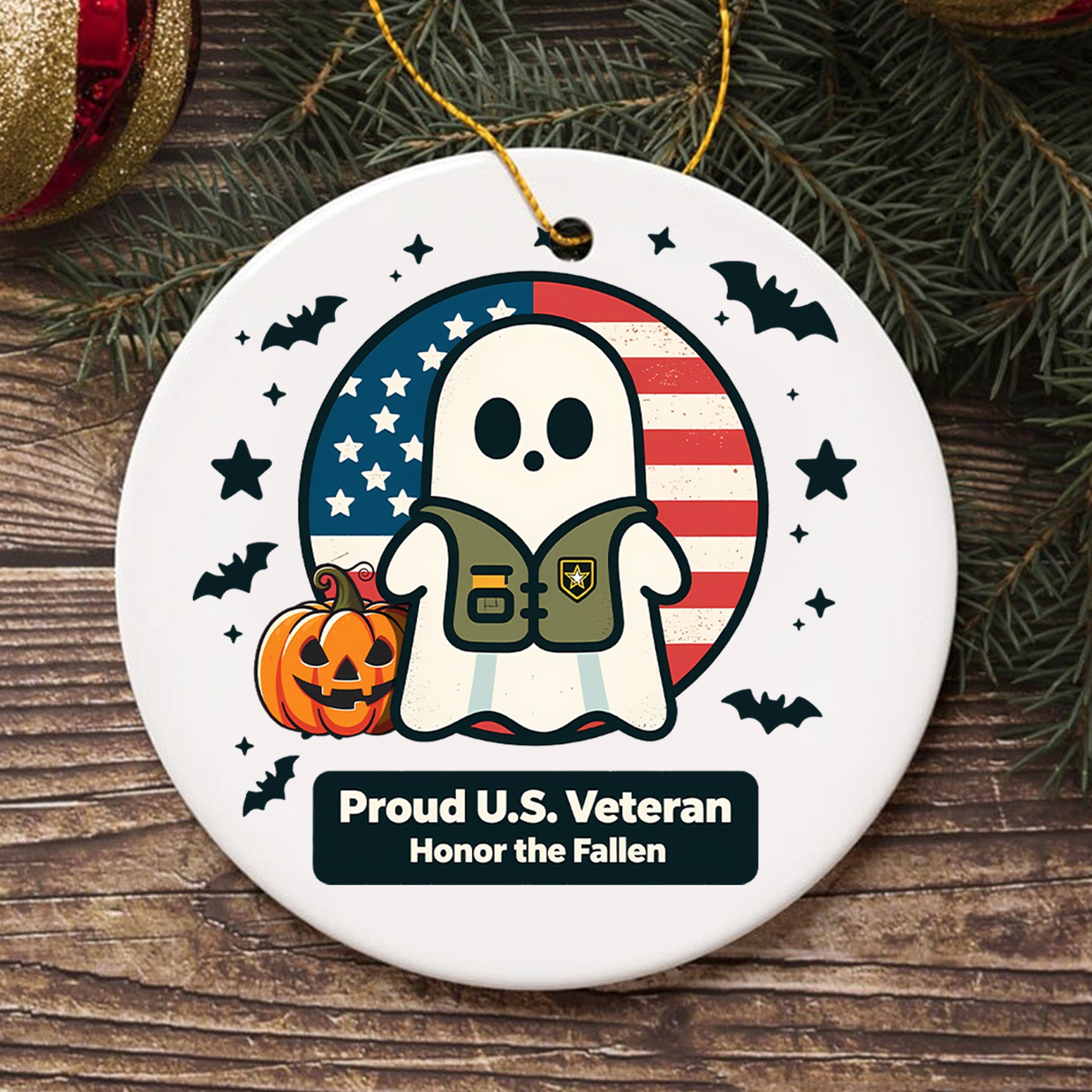 Proud US Veteran Honor the Fallen Military Patriotic American Flag Ornament