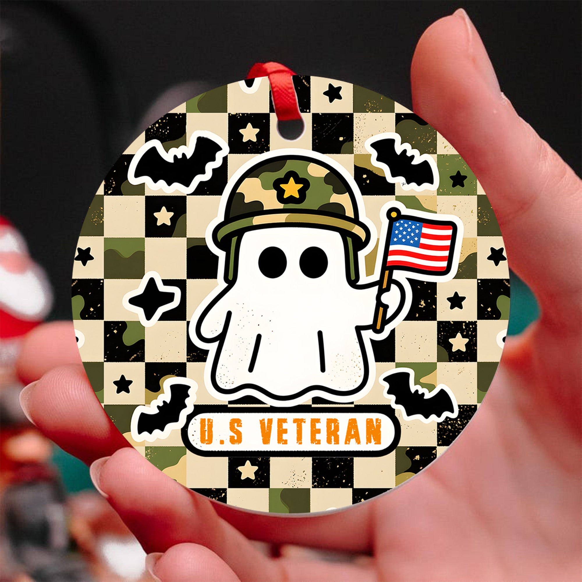 US Veteran Halloween Military Patriotic Spooky Season Ornament