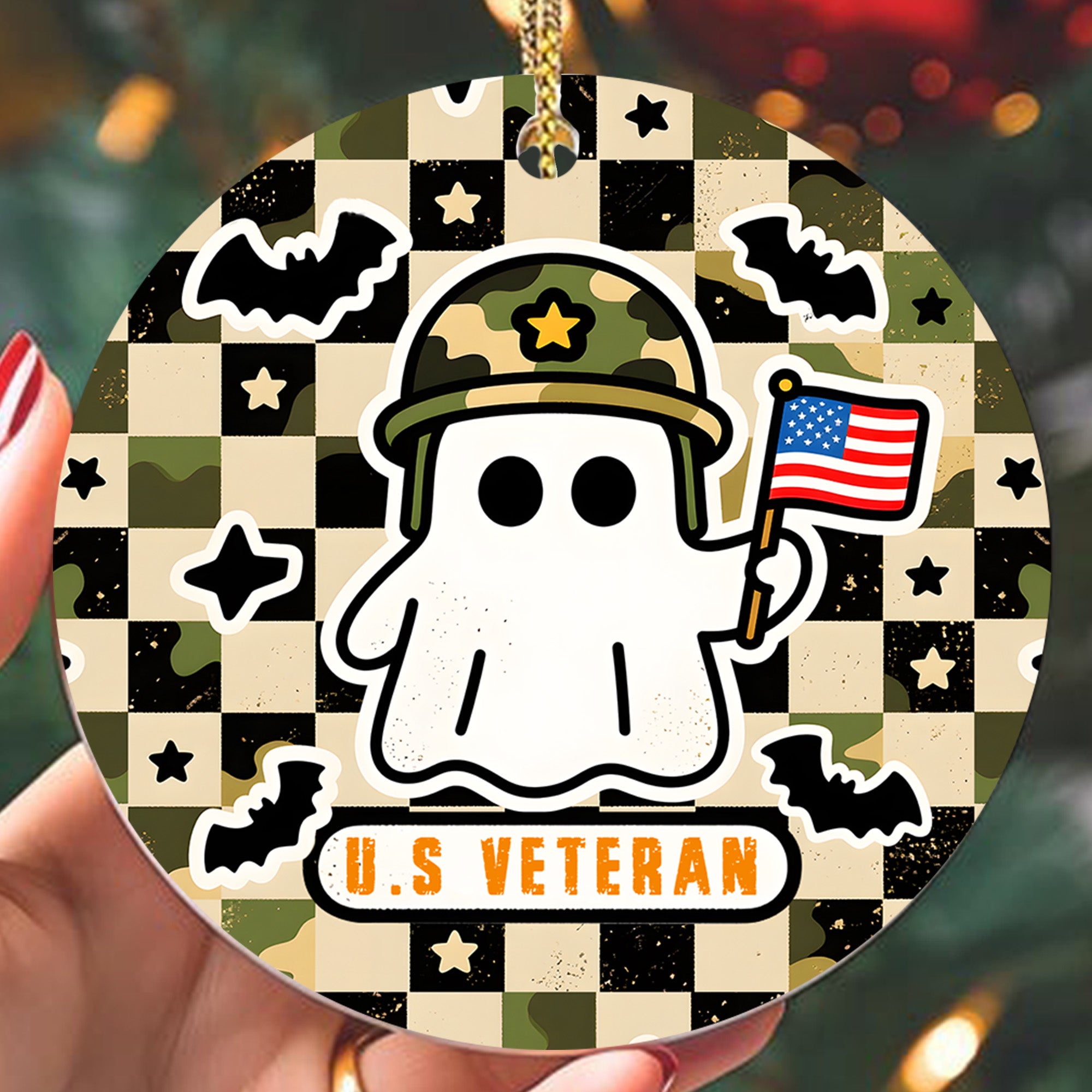 US Veteran Halloween Military Patriotic Spooky Season Ornament