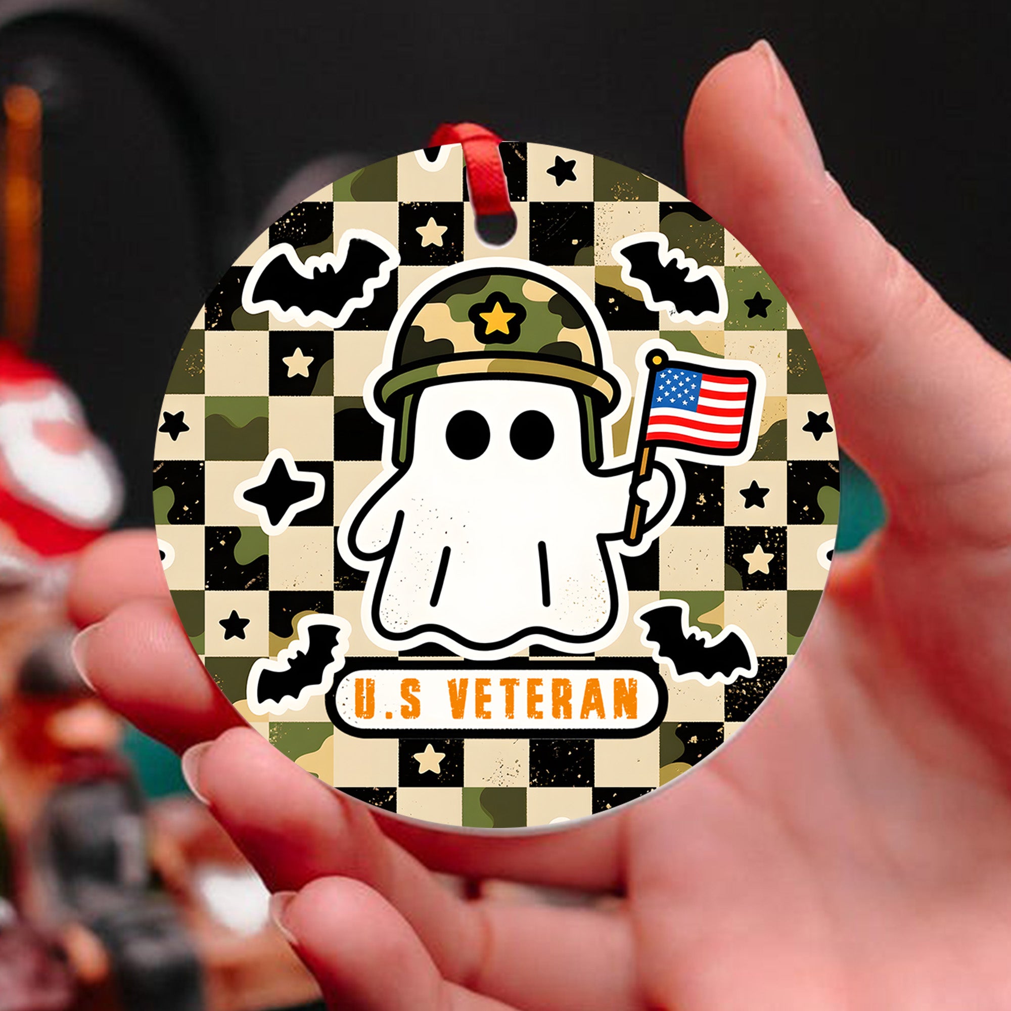 US Veteran Halloween Military Patriotic Spooky Season Ornament