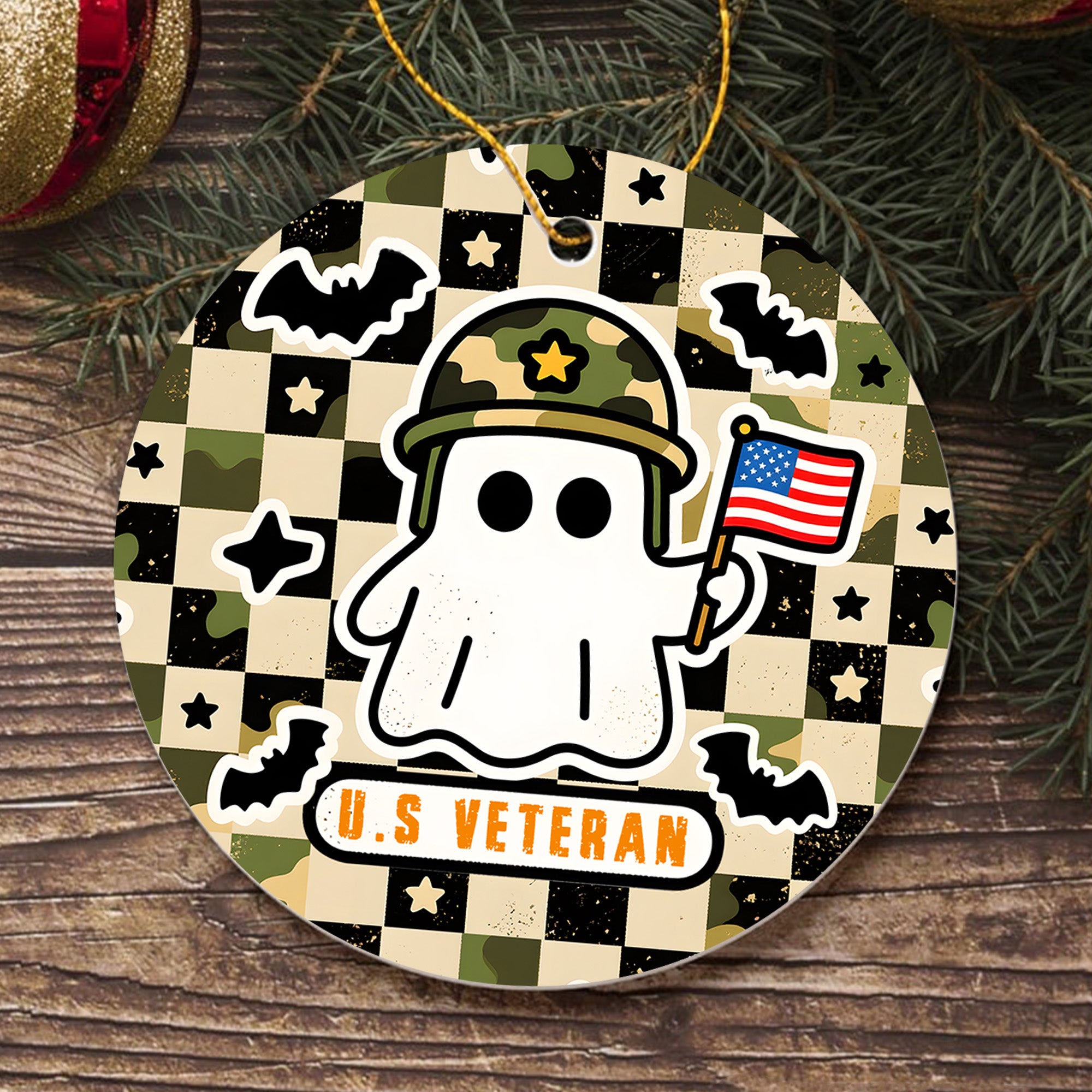 US Veteran Halloween Military Patriotic Spooky Season Ornament