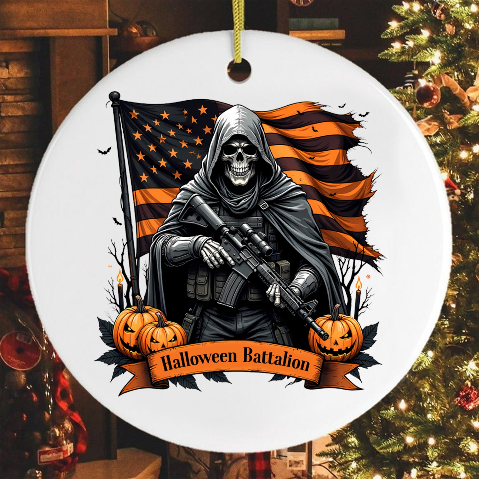 Halloween Battalion Military Veteran Patriotic Spooky Season Ornament