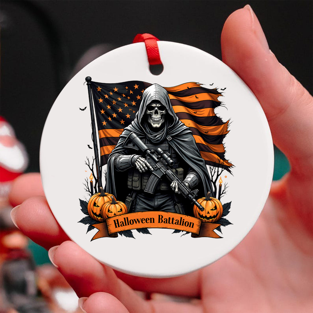 Halloween Battalion Military Veteran Patriotic Spooky Season Ornament