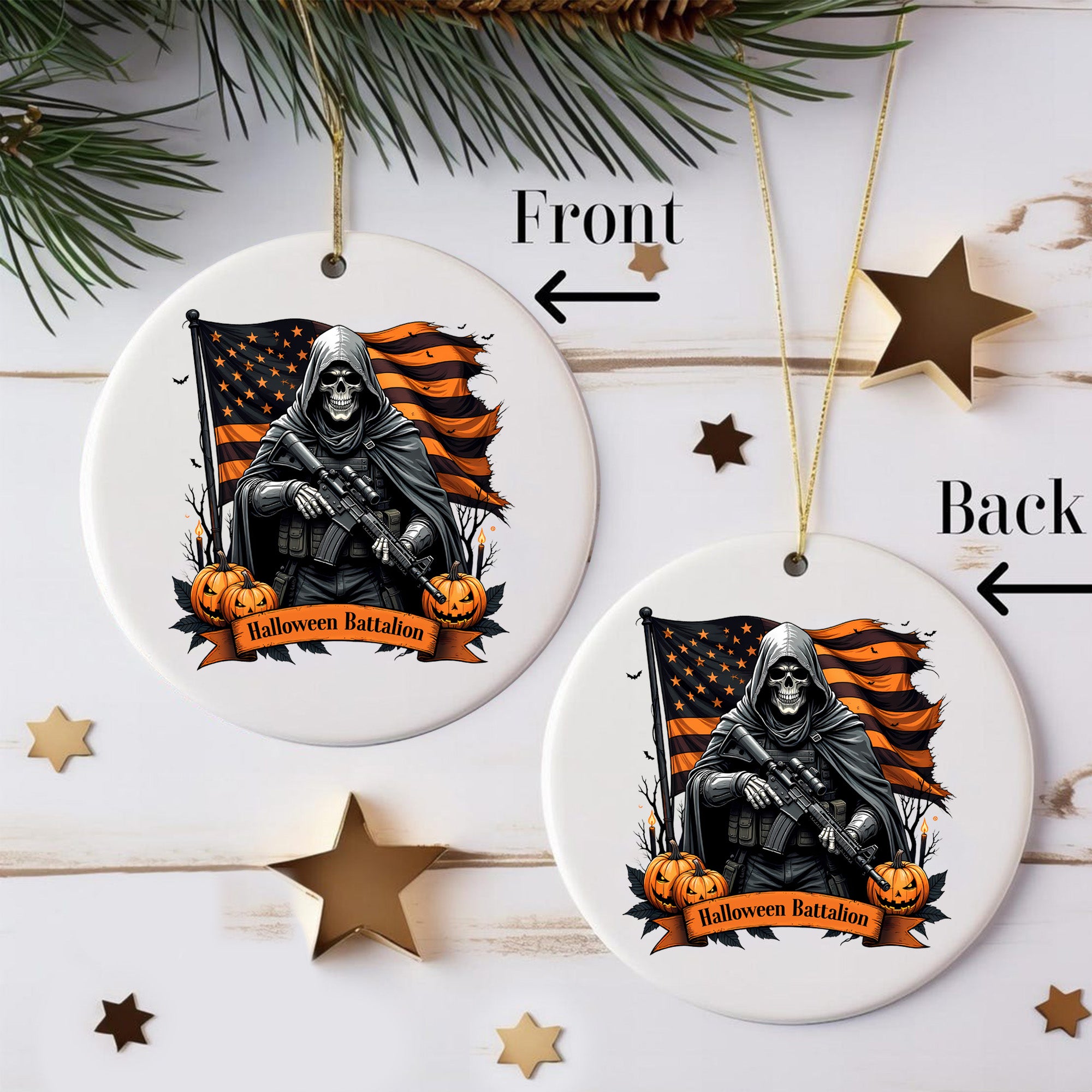 Halloween Battalion Military Veteran Patriotic Spooky Season Ornament