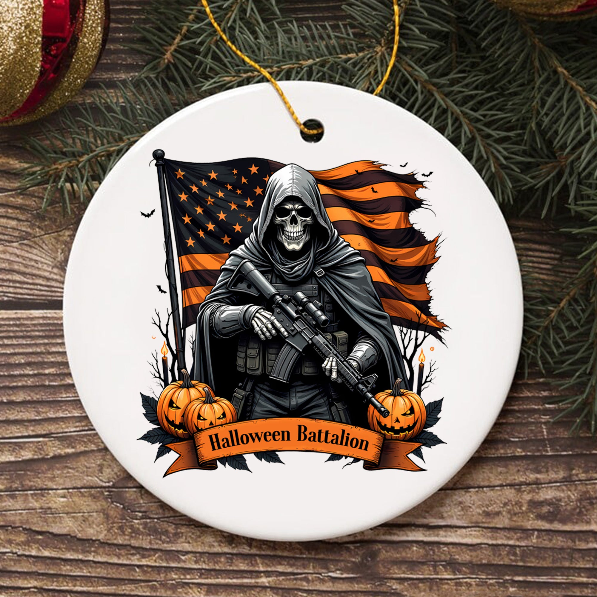 Halloween Battalion Military Veteran Patriotic Spooky Season Ornament