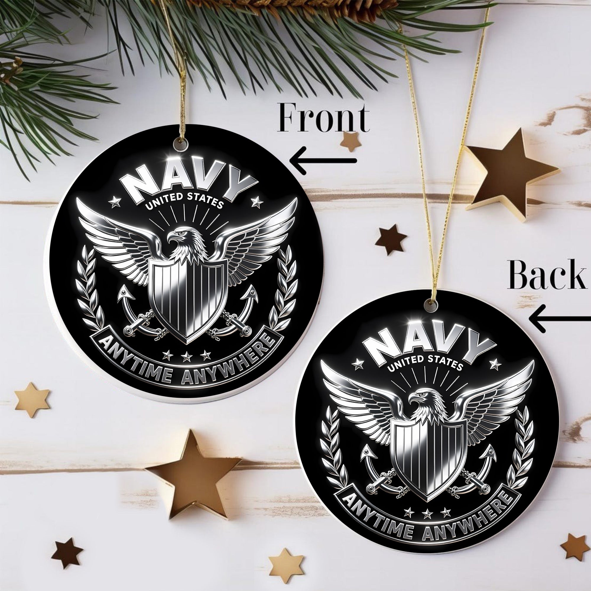 United States Navy Anytime Anywhere Military Patriotic Veteran Ornament