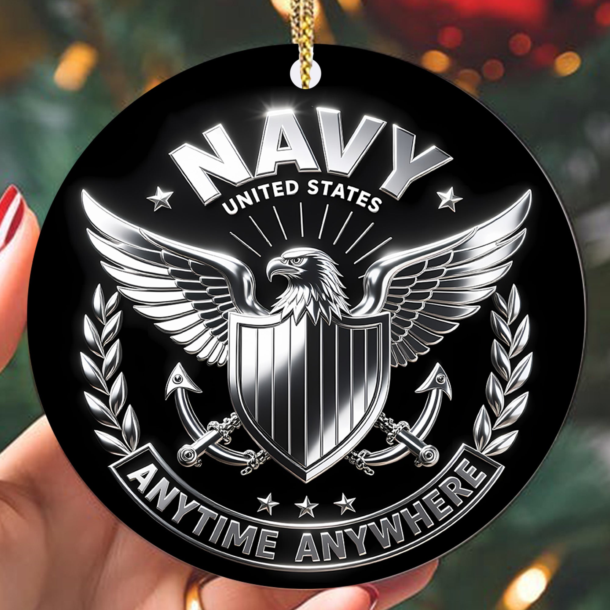 United States Navy Anytime Anywhere Military Patriotic Veteran Ornament