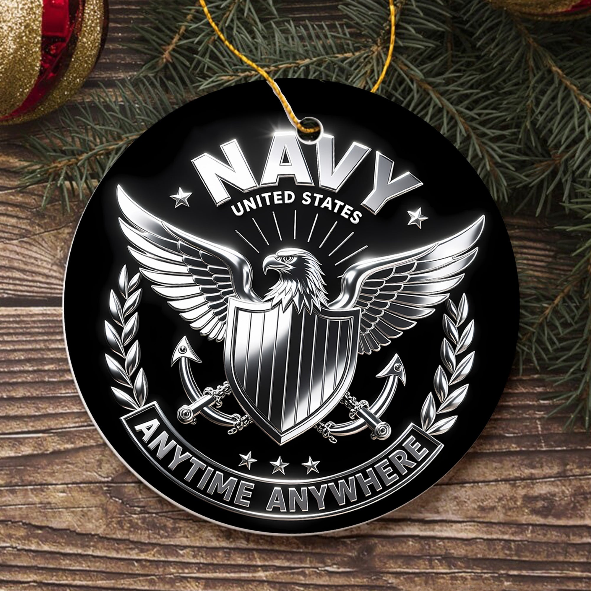 United States Navy Anytime Anywhere Military Patriotic Veteran Ornament