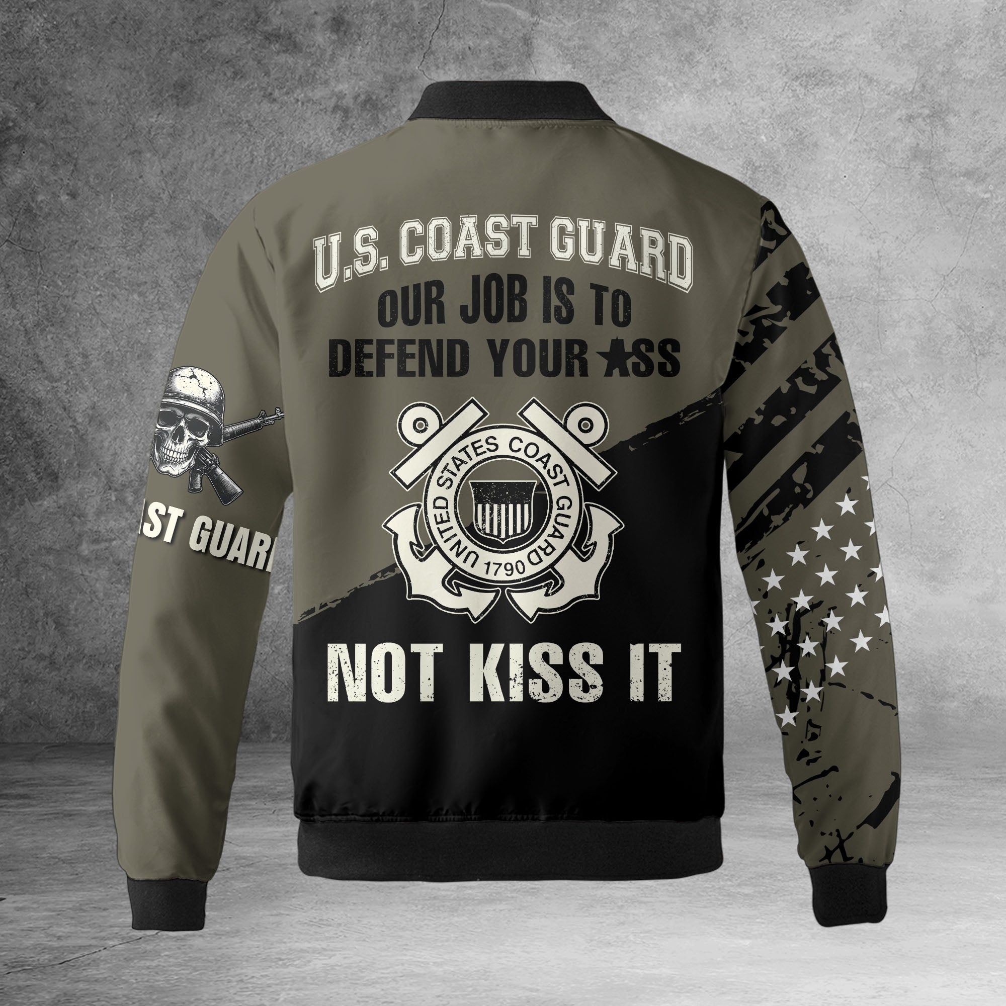 Death Smiles at Us All U.S. Veteran Smile Back Our Job Is to Defend Not to Appease All-over Print Bomber Jacket