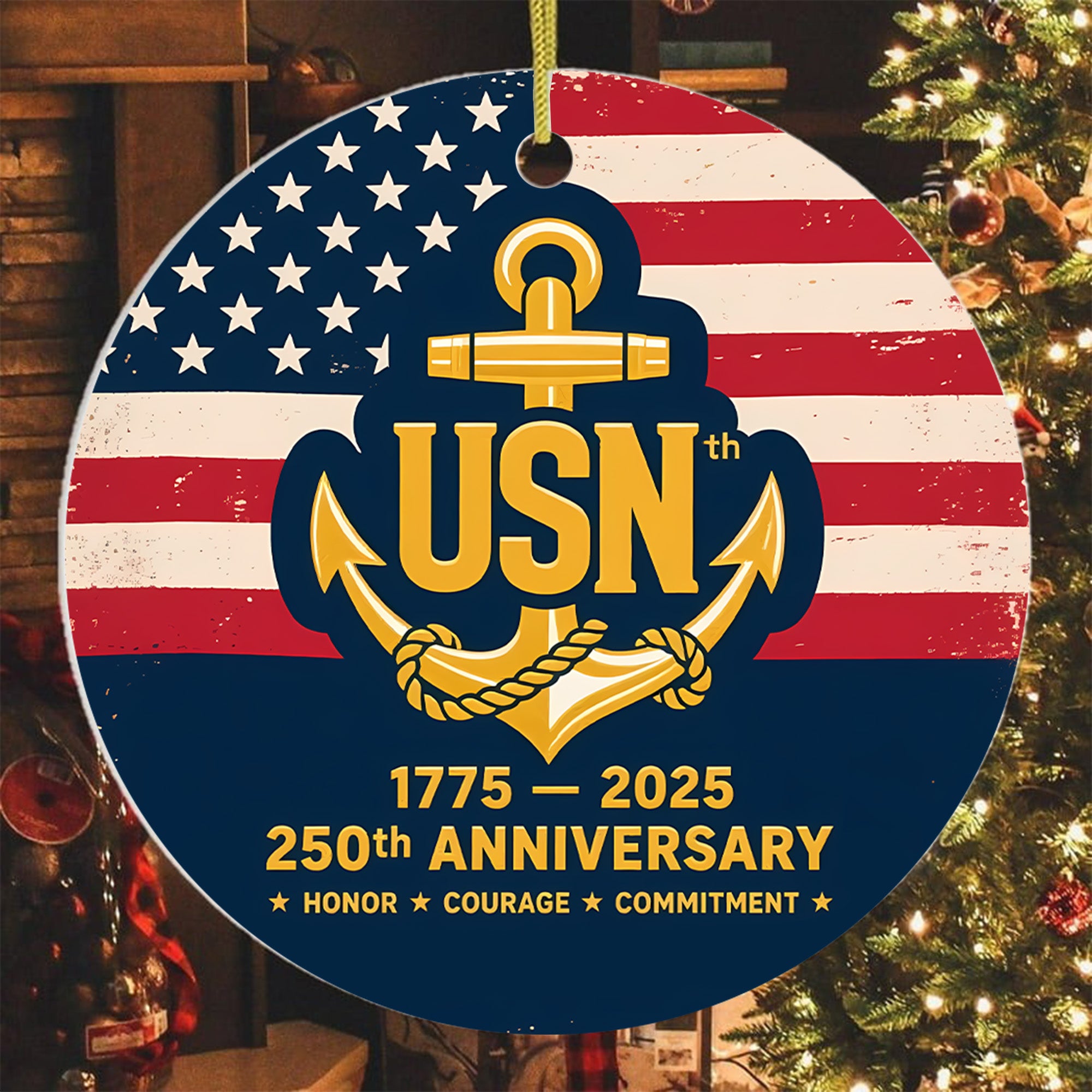 USN 1775 2025 250th Anniversary Honor Courage Commitment United States Navy Veteran Ornament