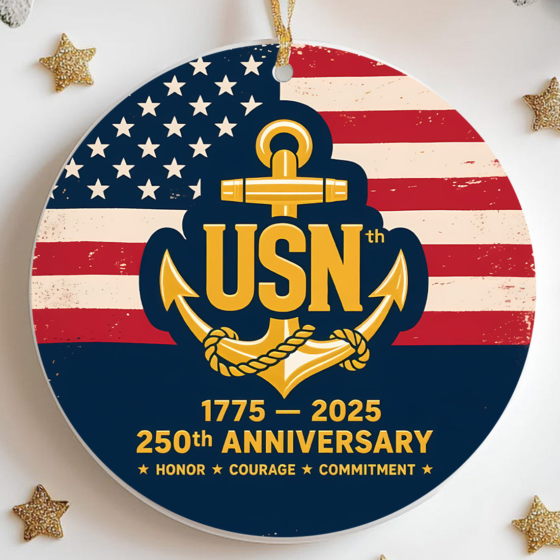 USN 1775 2025 250th Anniversary Honor Courage Commitment United States Navy Veteran Ornament