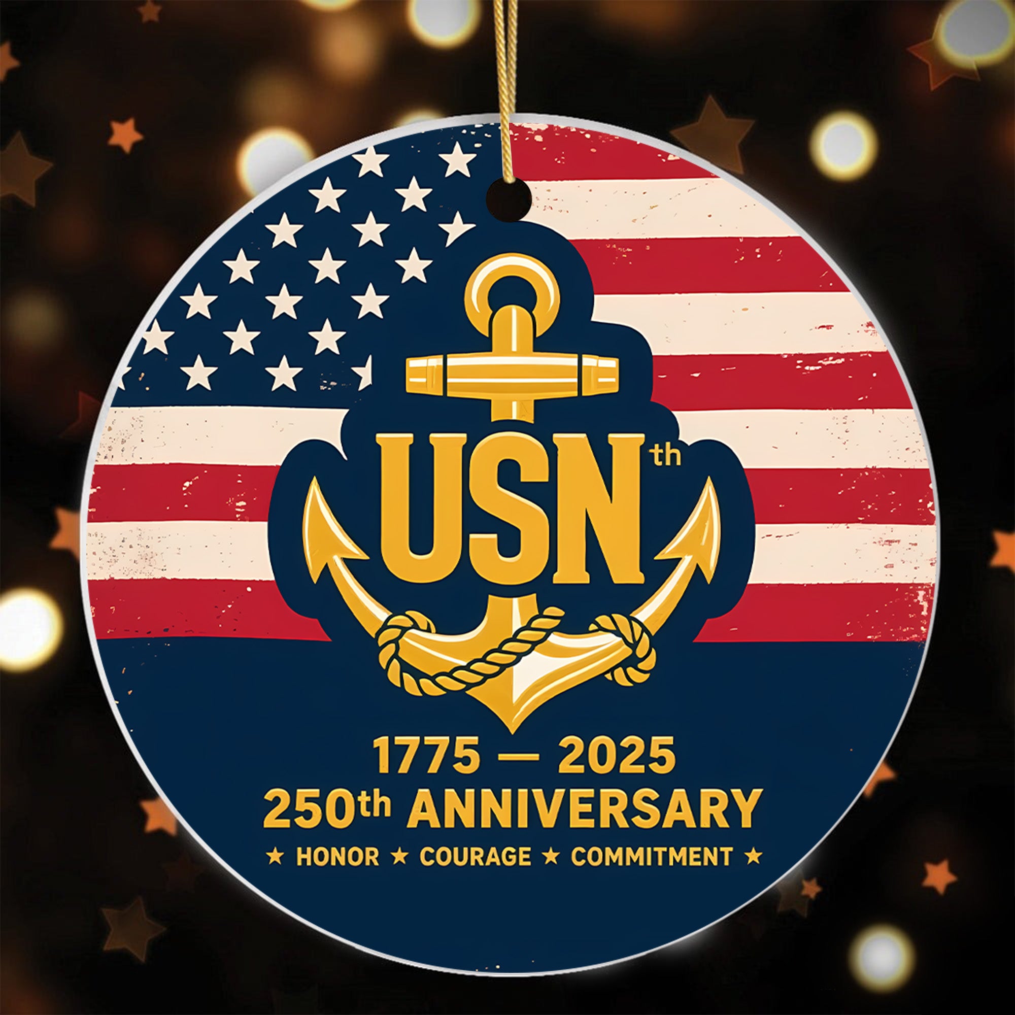 USN 1775 2025 250th Anniversary Honor Courage Commitment United States Navy Veteran Ornament