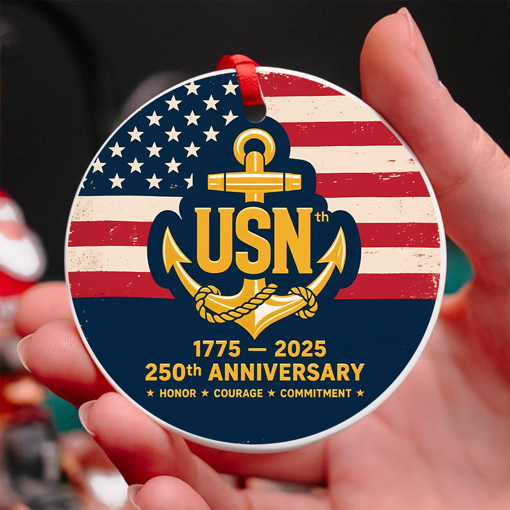 USN 1775 2025 250th Anniversary Honor Courage Commitment United States Navy Veteran Ornament