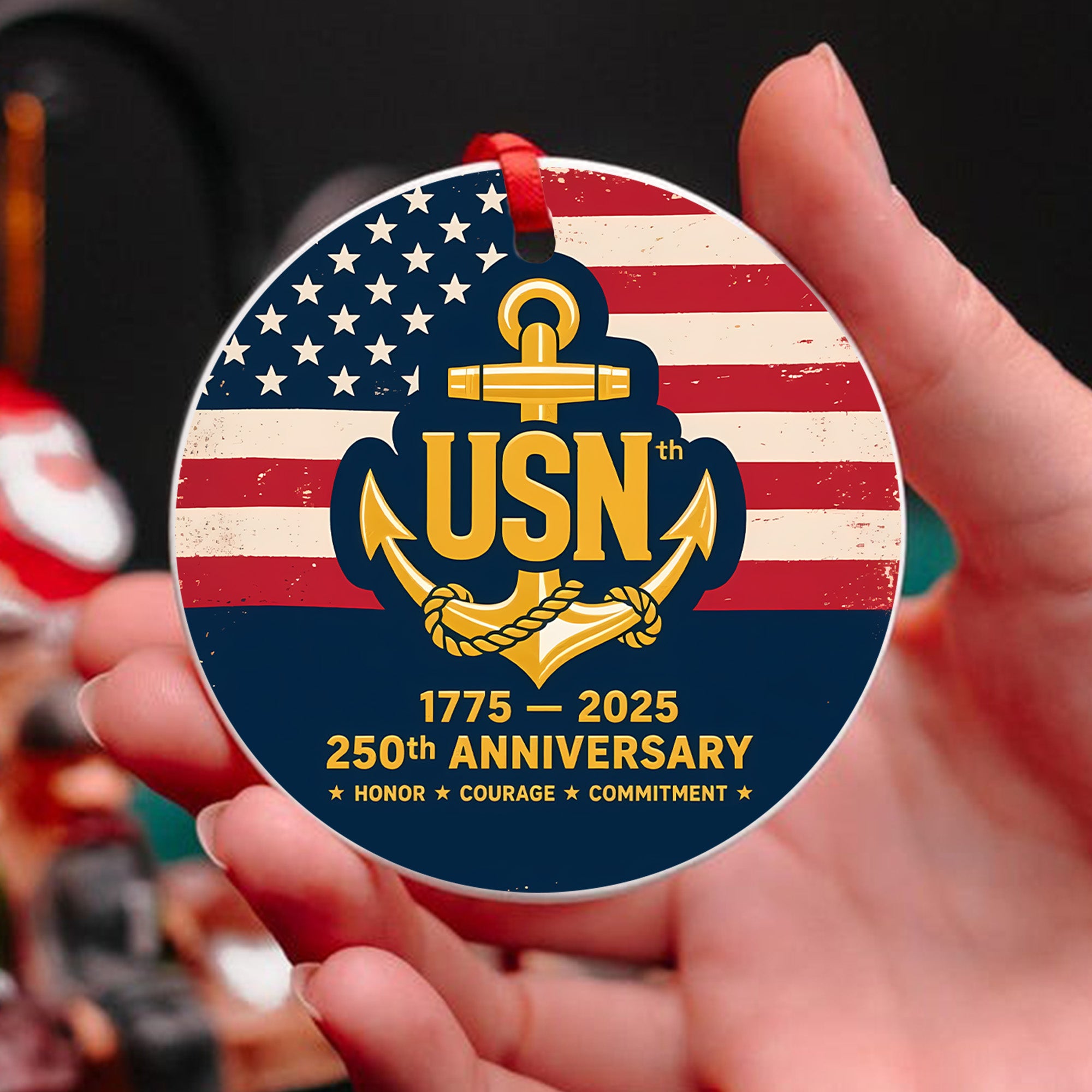 USN 1775 2025 250th Anniversary Honor Courage Commitment United States Navy Veteran Ornament