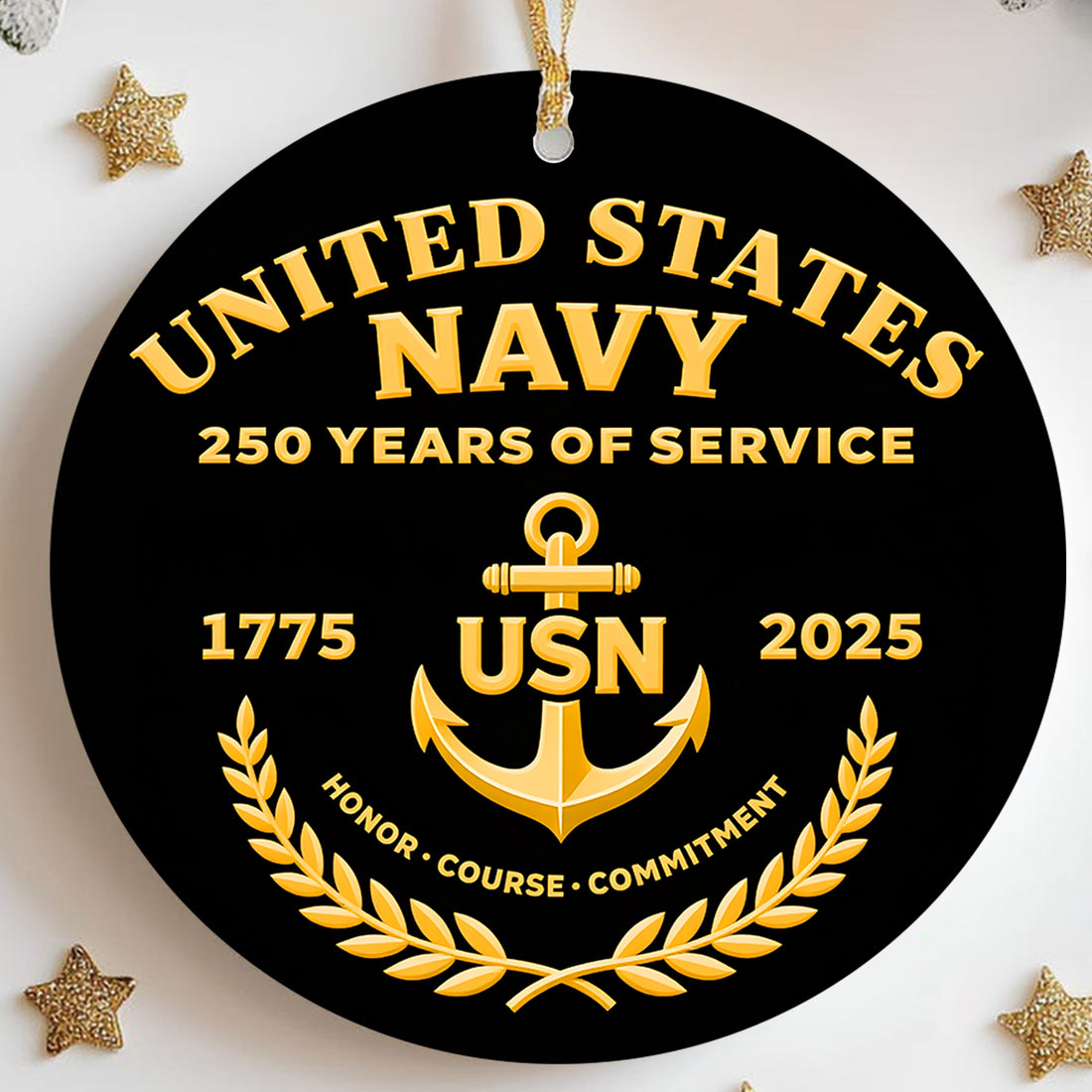 United States Navy 250 Years of Service 1775 2025 USN Honor Courage Commitment Veteran Ornament