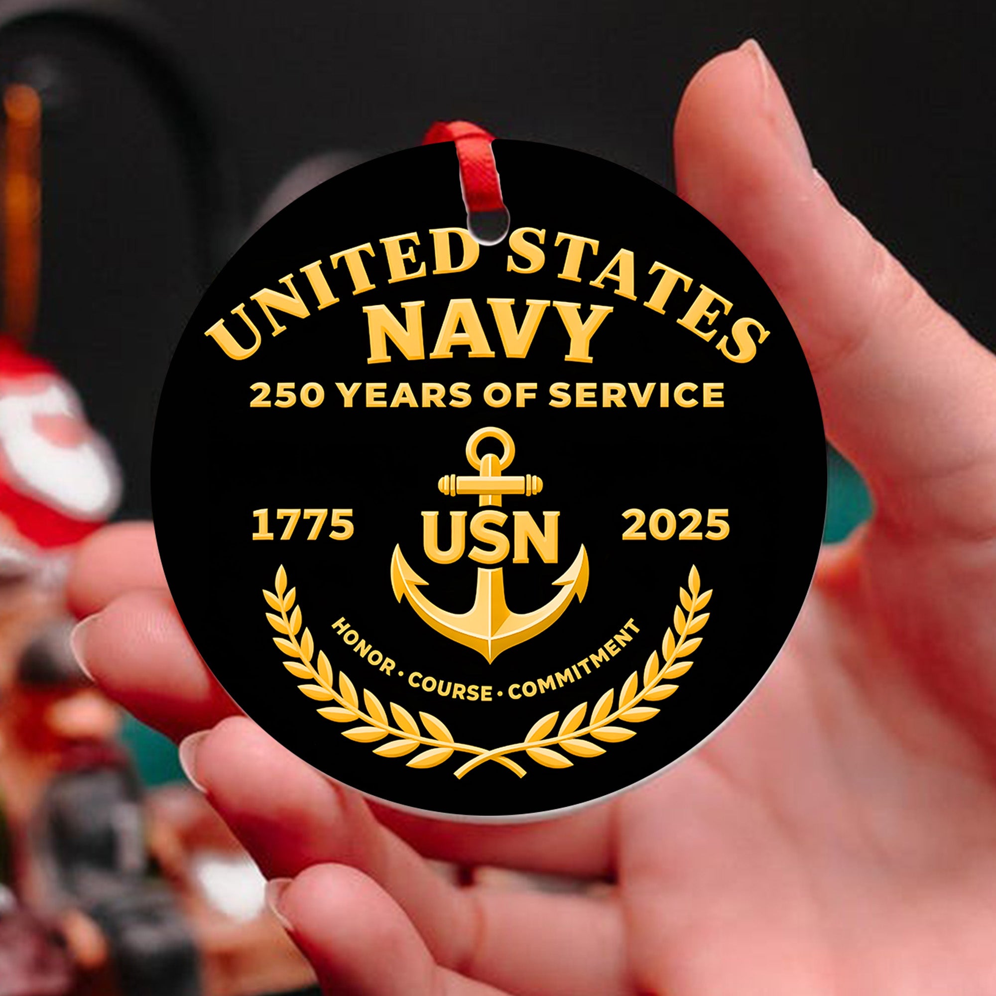 United States Navy 250 Years of Service 1775 2025 USN Honor Courage Commitment Veteran Ornament