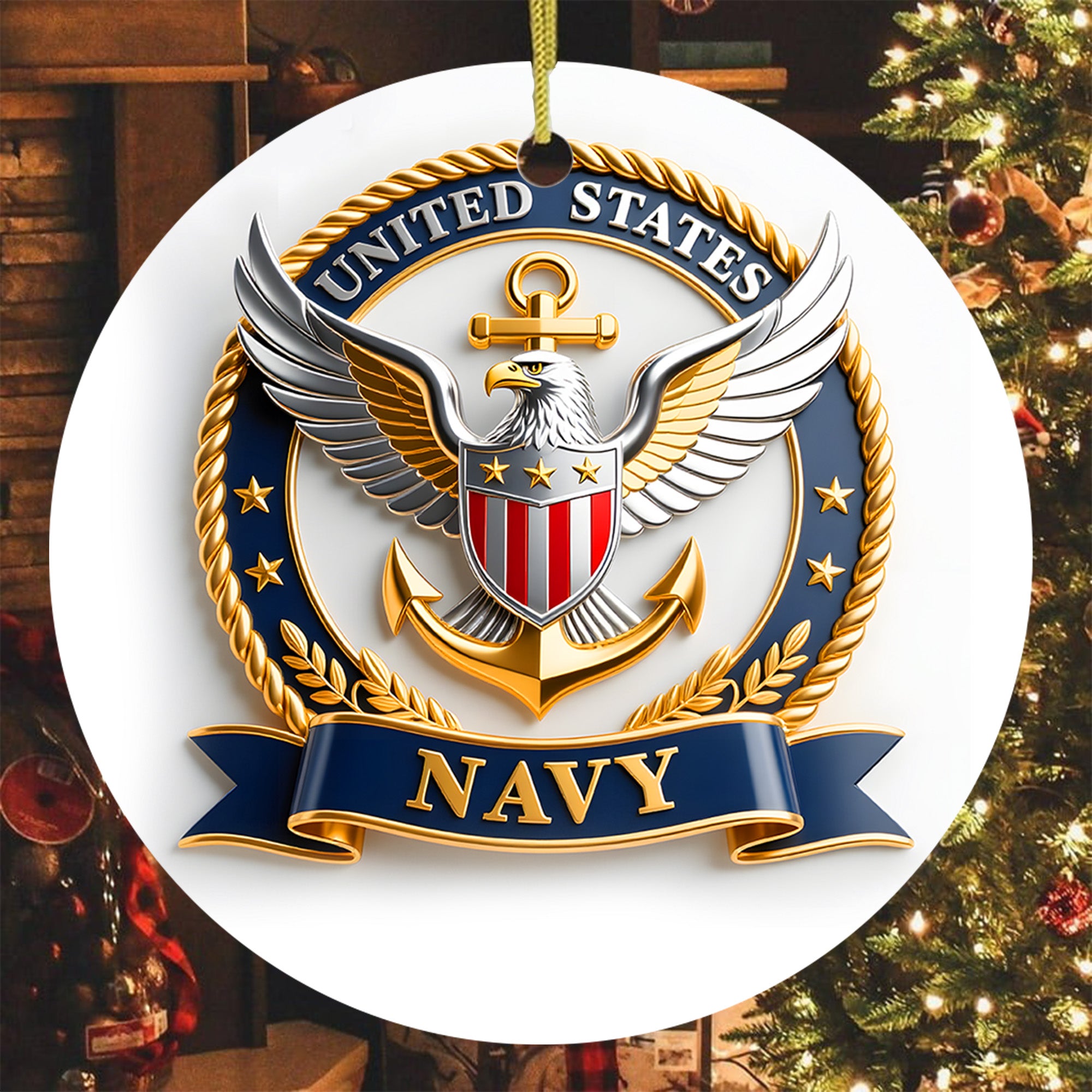 United States Navy Military Patriotic Veteran American Flag Honor Service Ornament