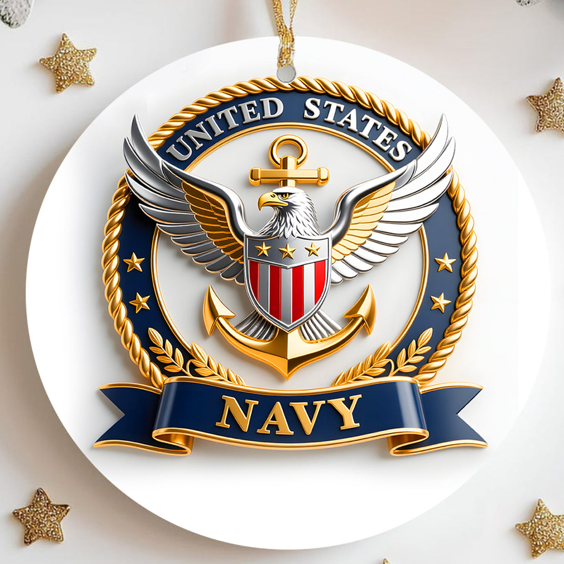 United States Navy Military Patriotic Veteran American Flag Honor Service Ornament