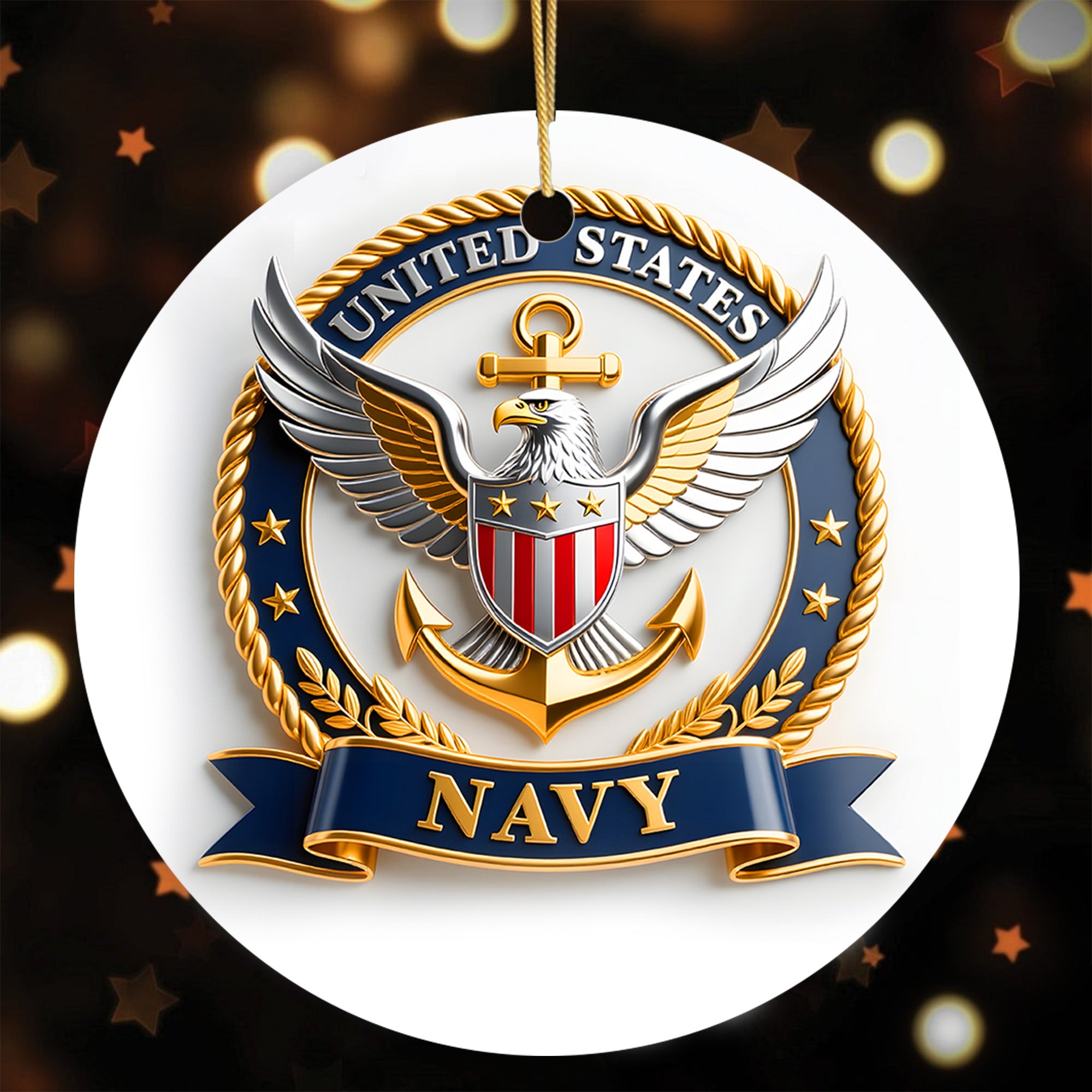 United States Navy Military Patriotic Veteran American Flag Honor Service Ornament