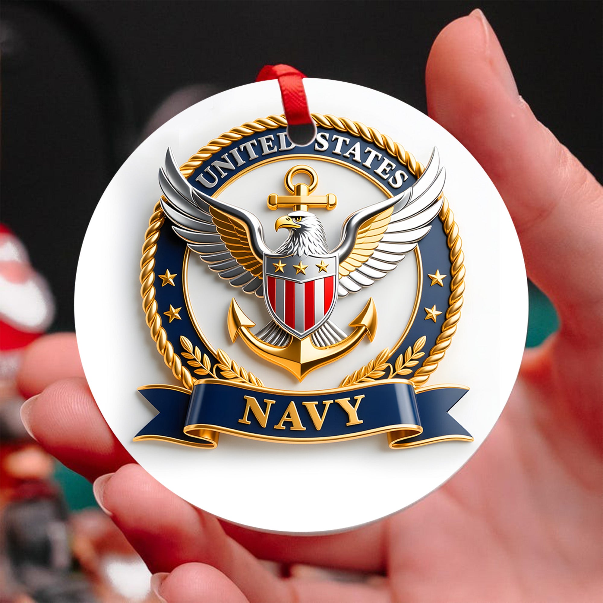 United States Navy Military Patriotic Veteran American Flag Honor Service Ornament