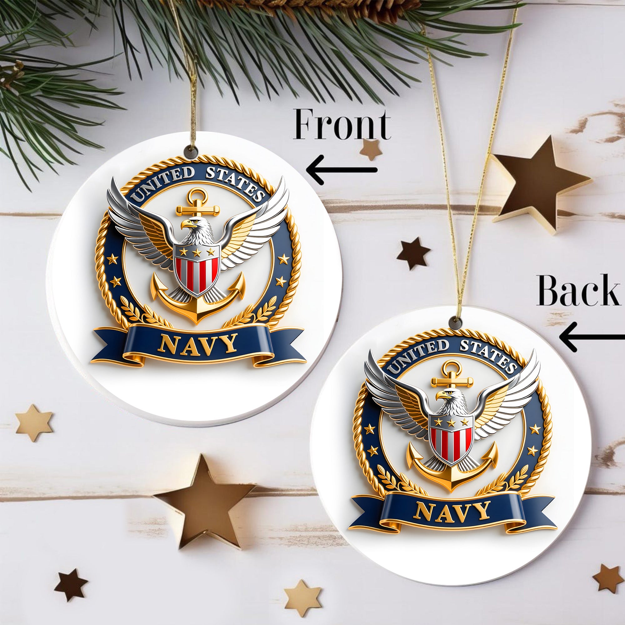 United States Navy Military Patriotic Veteran American Flag Honor Service Ornament