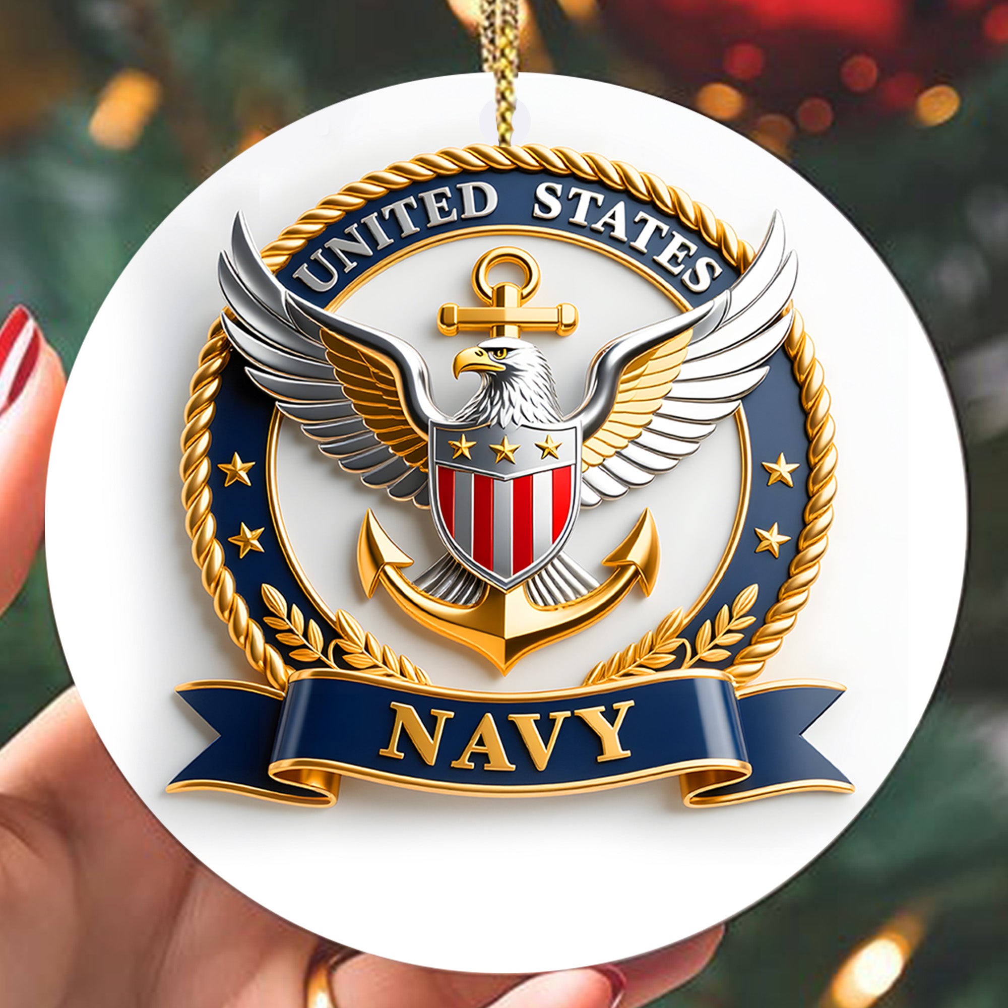 United States Navy Military Patriotic Veteran American Flag Honor Service Ornament