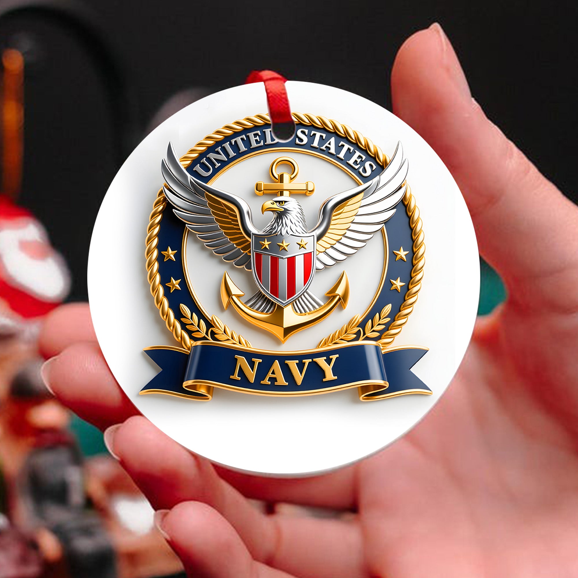 United States Navy Military Patriotic Veteran American Flag Honor Service Ornament